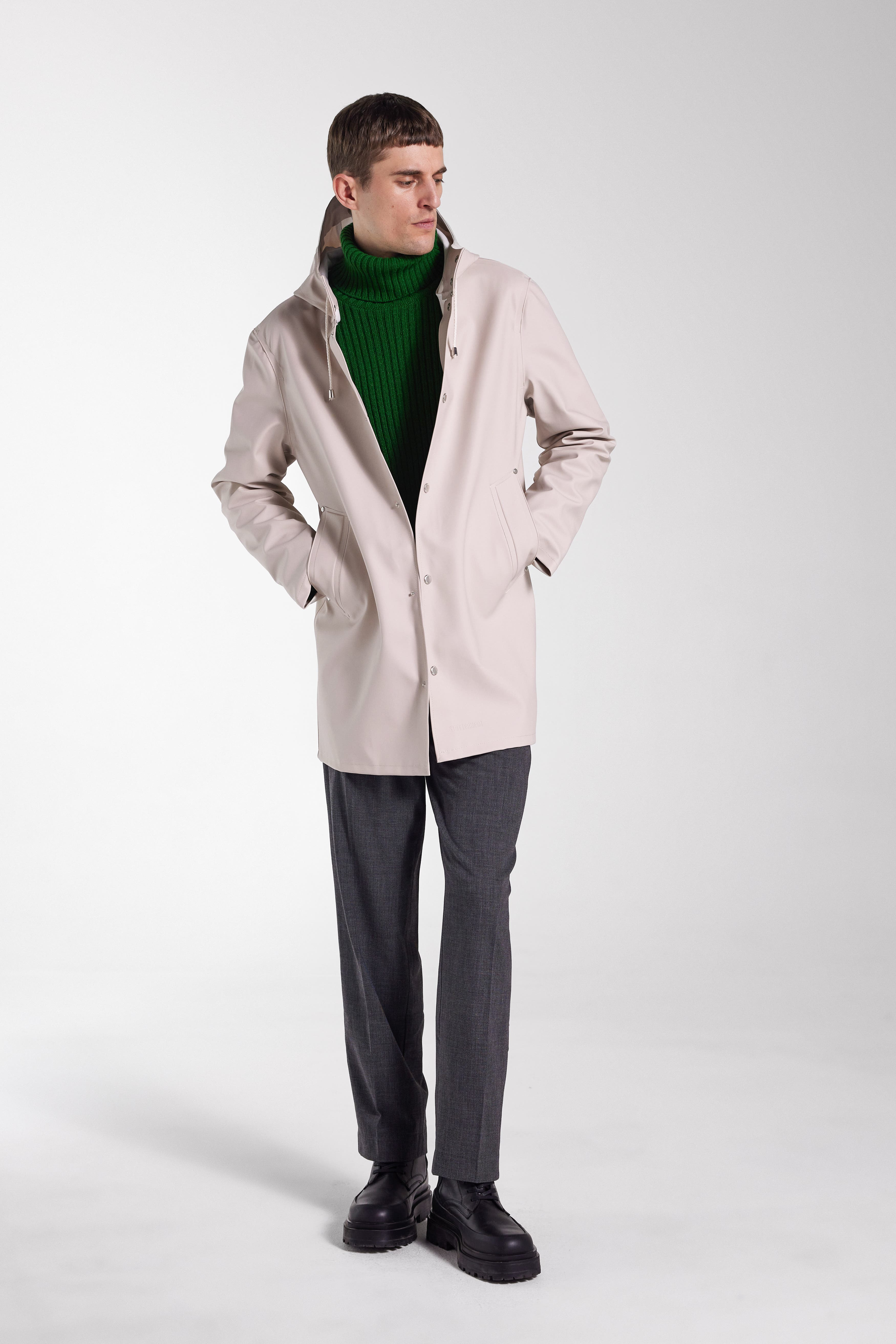 Stutterheim Stockholm Long Sleeve Hooded Raincoat in Light Sand at Nordstrom - 6