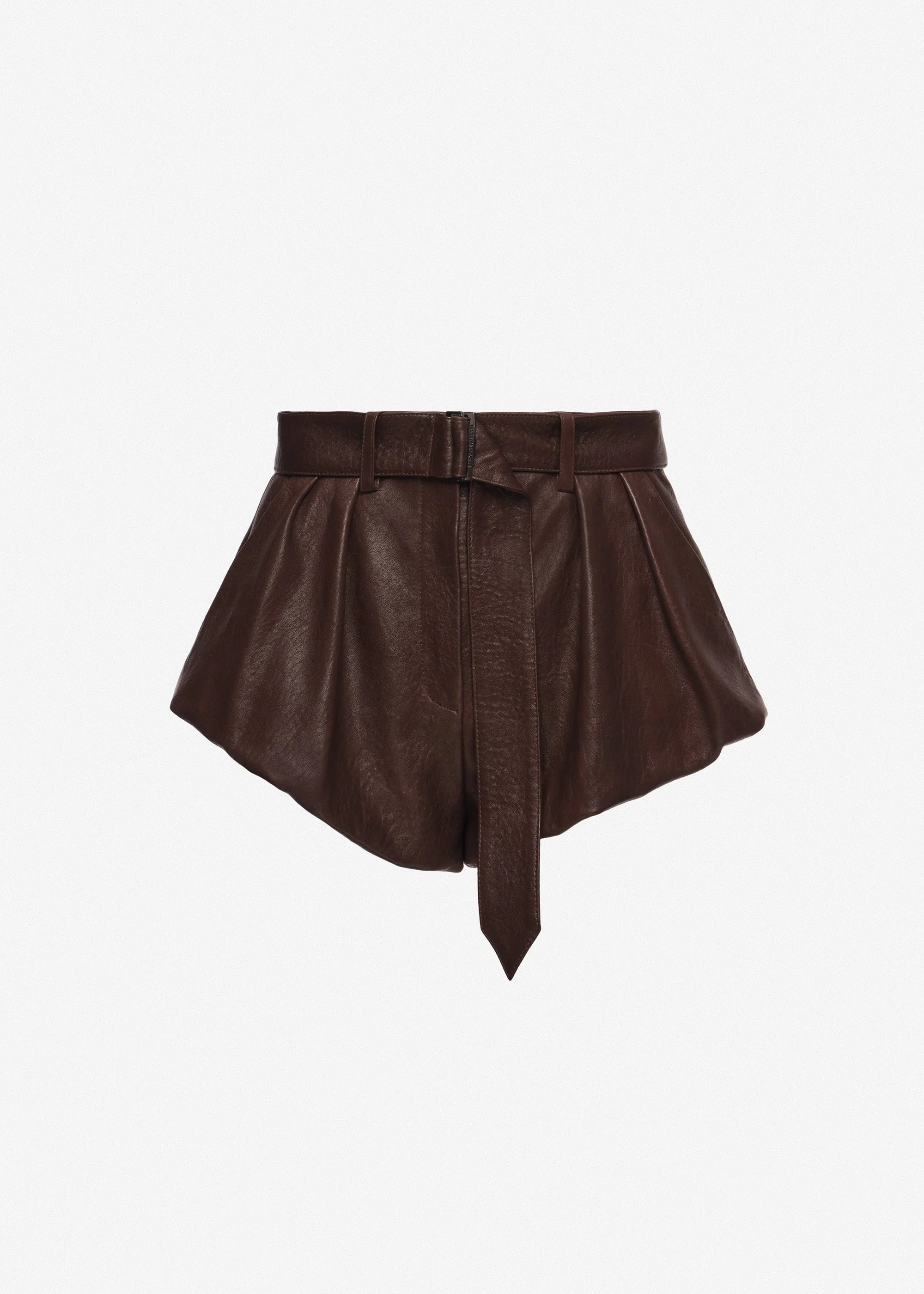 Flared leather shorts in brown - 1