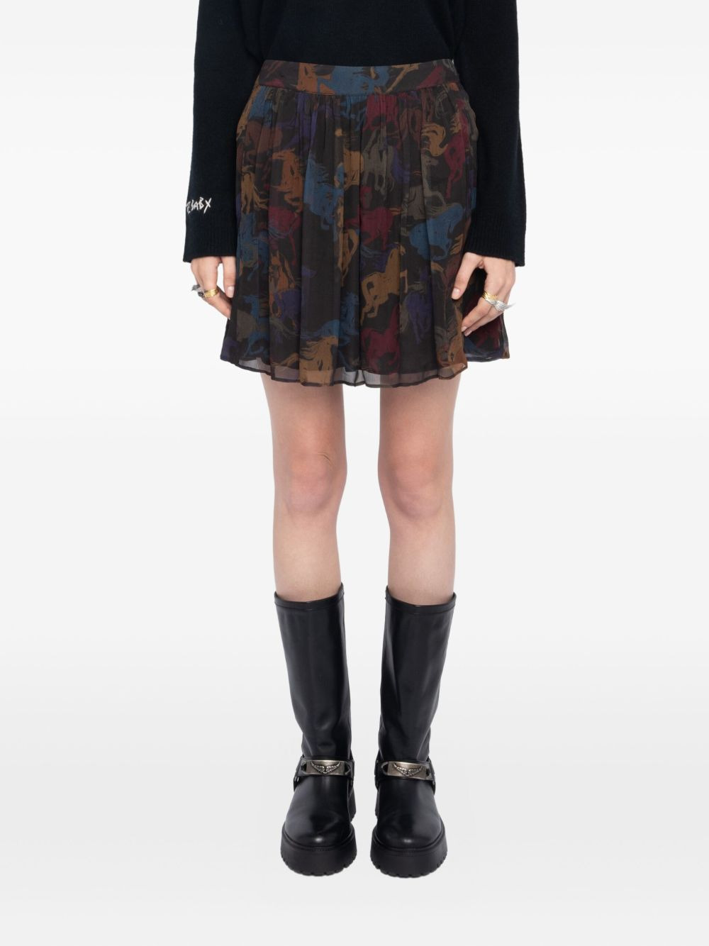 pleated horse-print skirt - 4