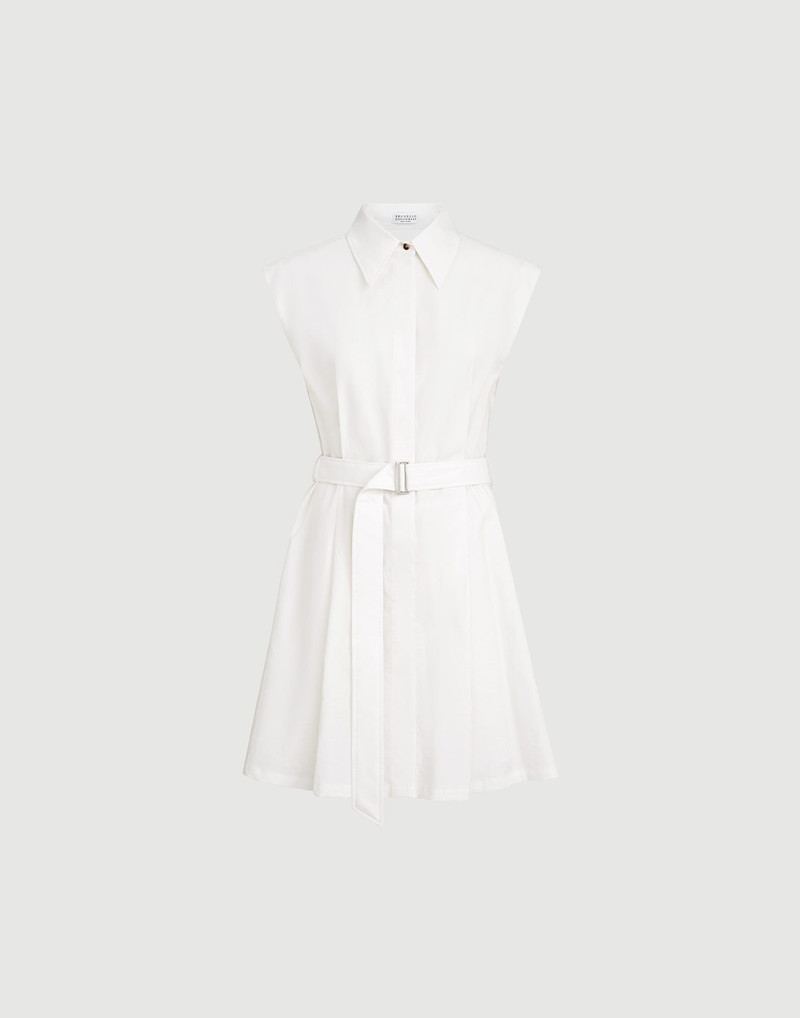Techno cotton texture twill belted mini shirt dress with monili 1