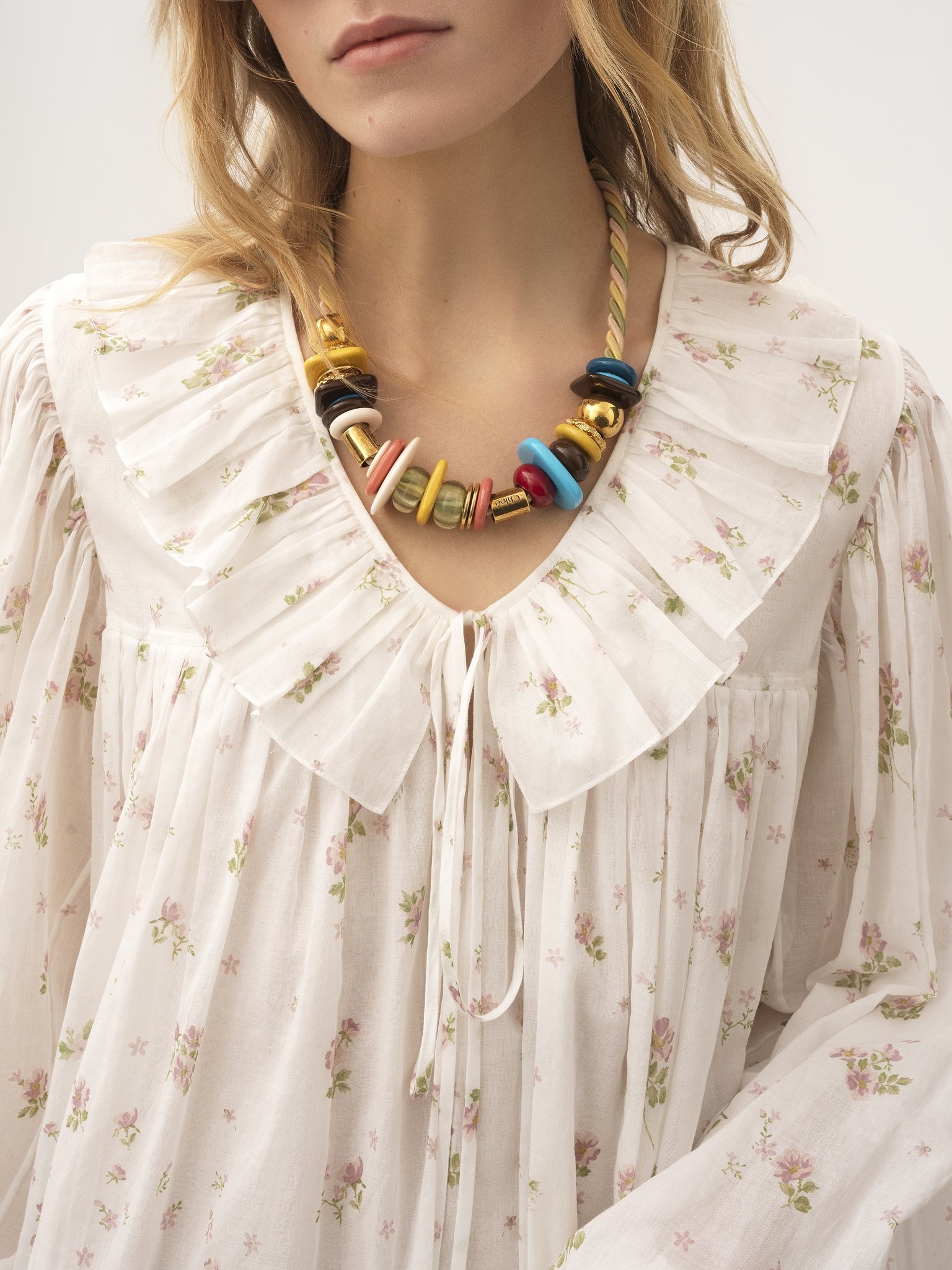 GATHERED LONG-SLEEVE MINI DRESS IN COTTON VOILE - 7