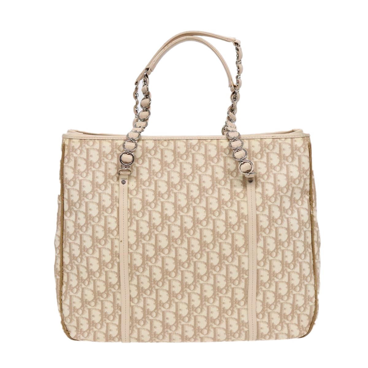 DIOR Trotter Canvas Chain Tote Bag Beige Silver - 2