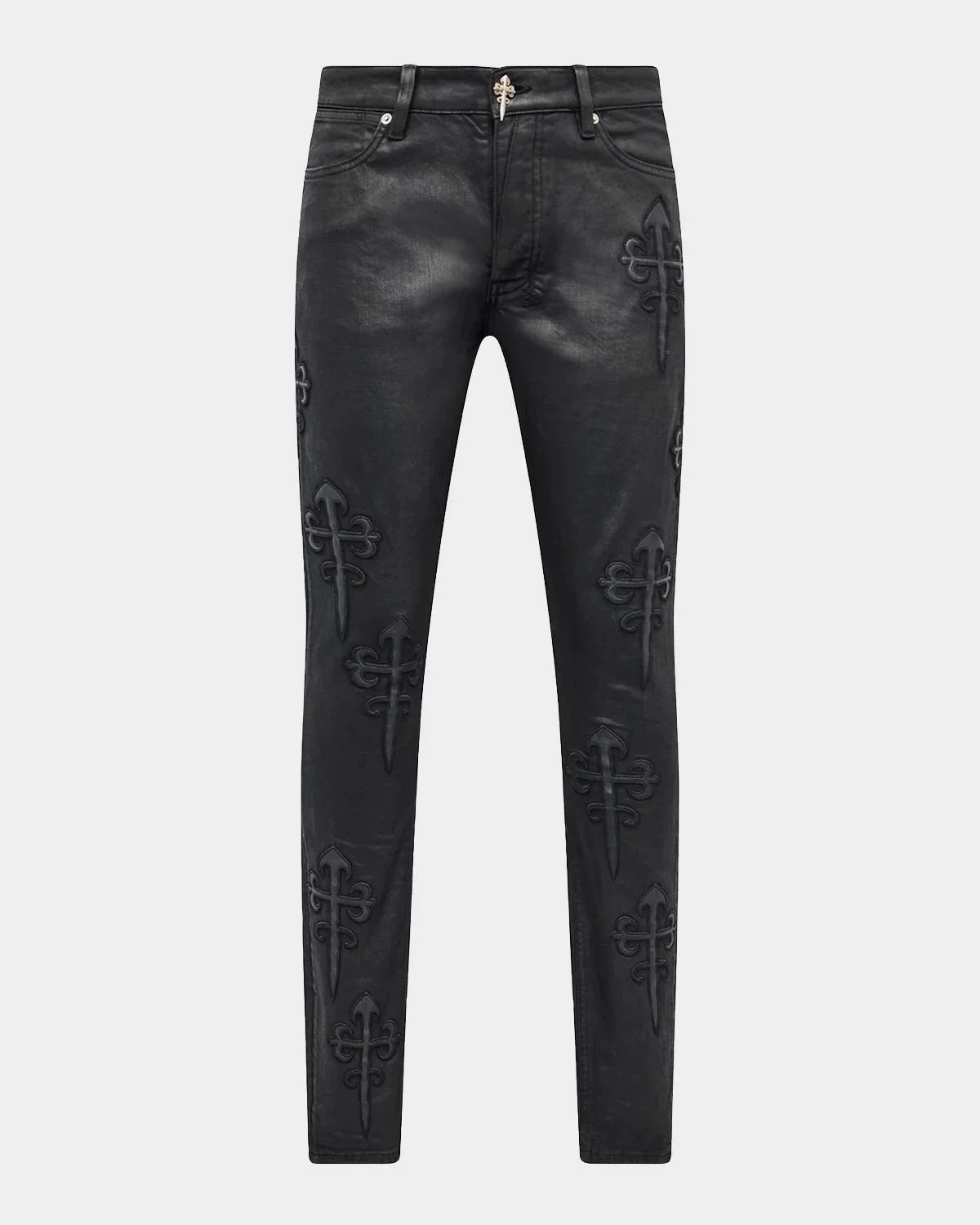 Men's Faux Leather Applique Skinny Jeans - 1