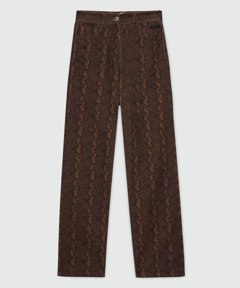 Brown straight-leg python print gabardine trousers. 1