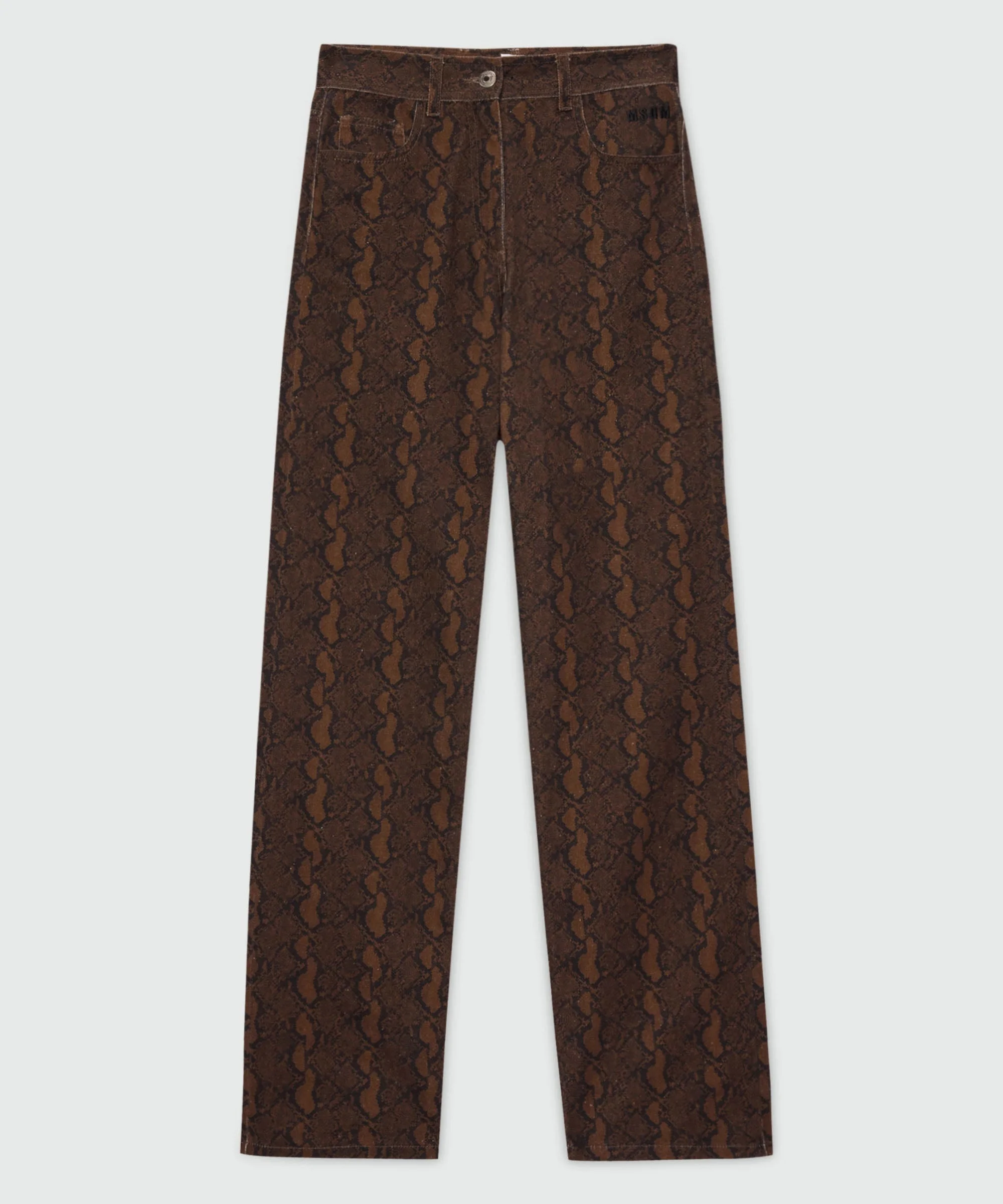 Brown straight-leg python print gabardine trousers. - 1