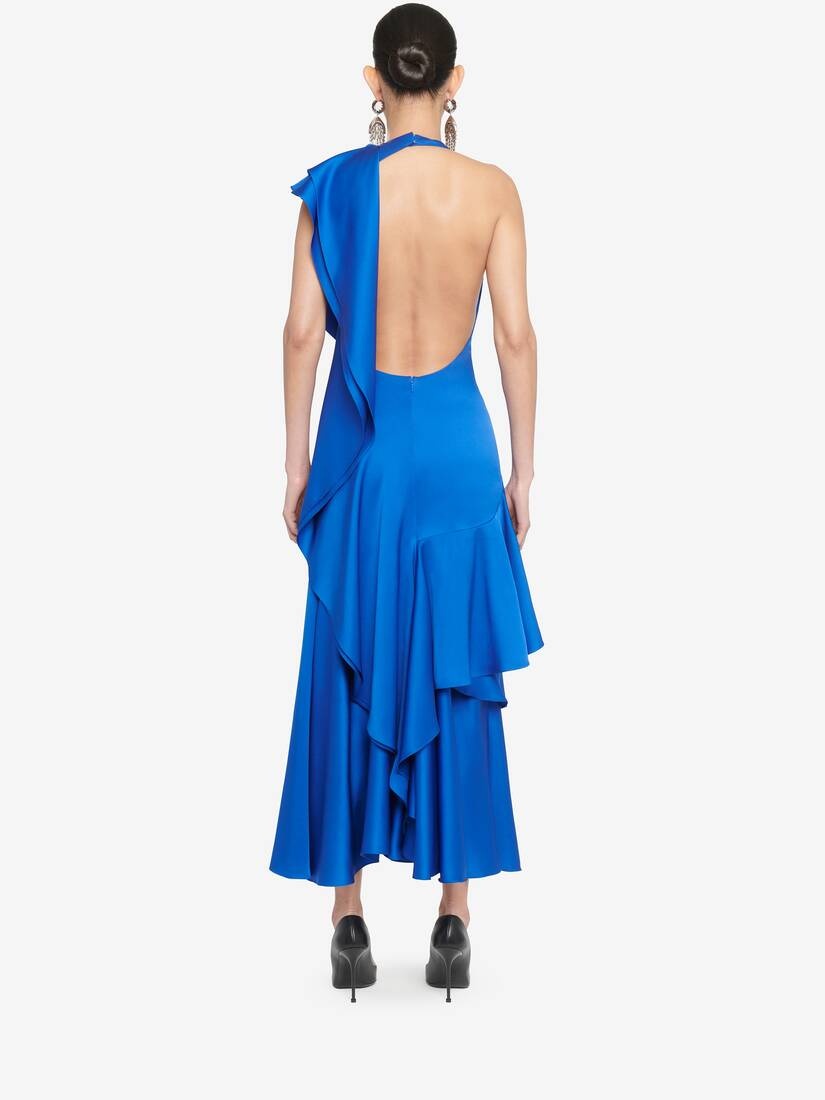 Women's Ruffled Drape Midi Dress in Ultramarine - 4