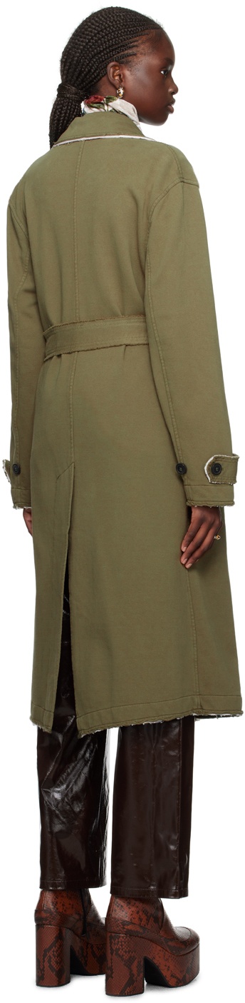 Khaki Raw Edge Trench Coat - 3