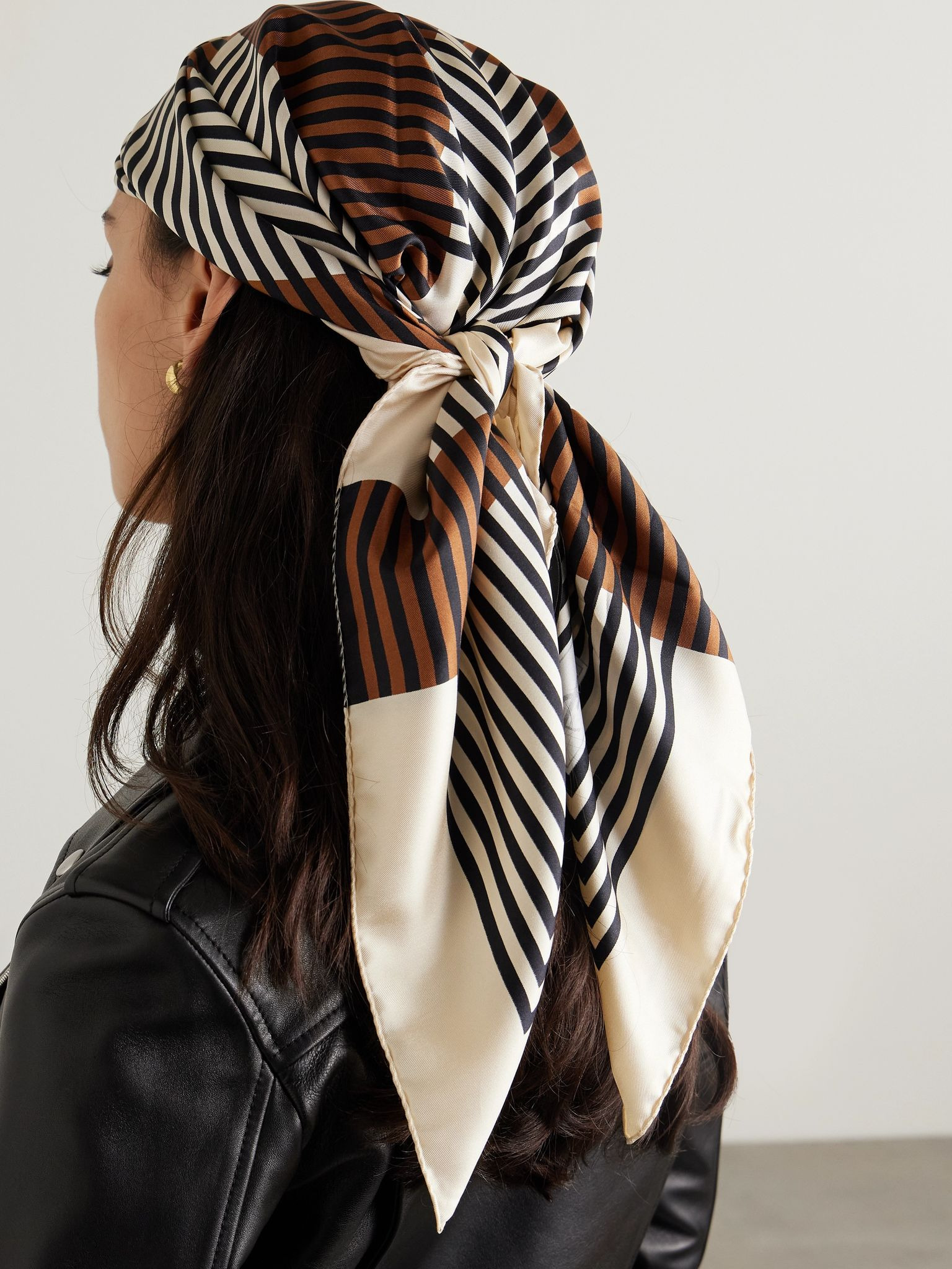 Printed silk-satin scarf Brown - 2