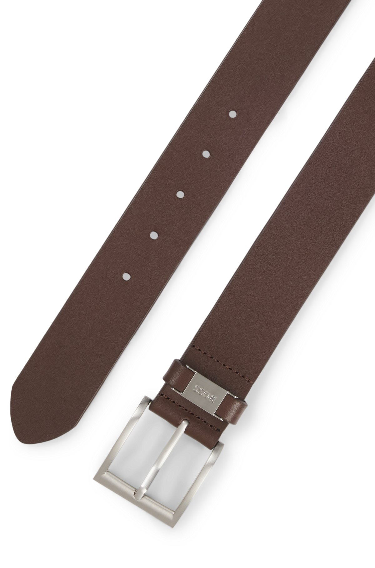 ITALIAN-LEATHER BELT WITH LOGO KEEPER AND BRUSHED HARDWARE - 3