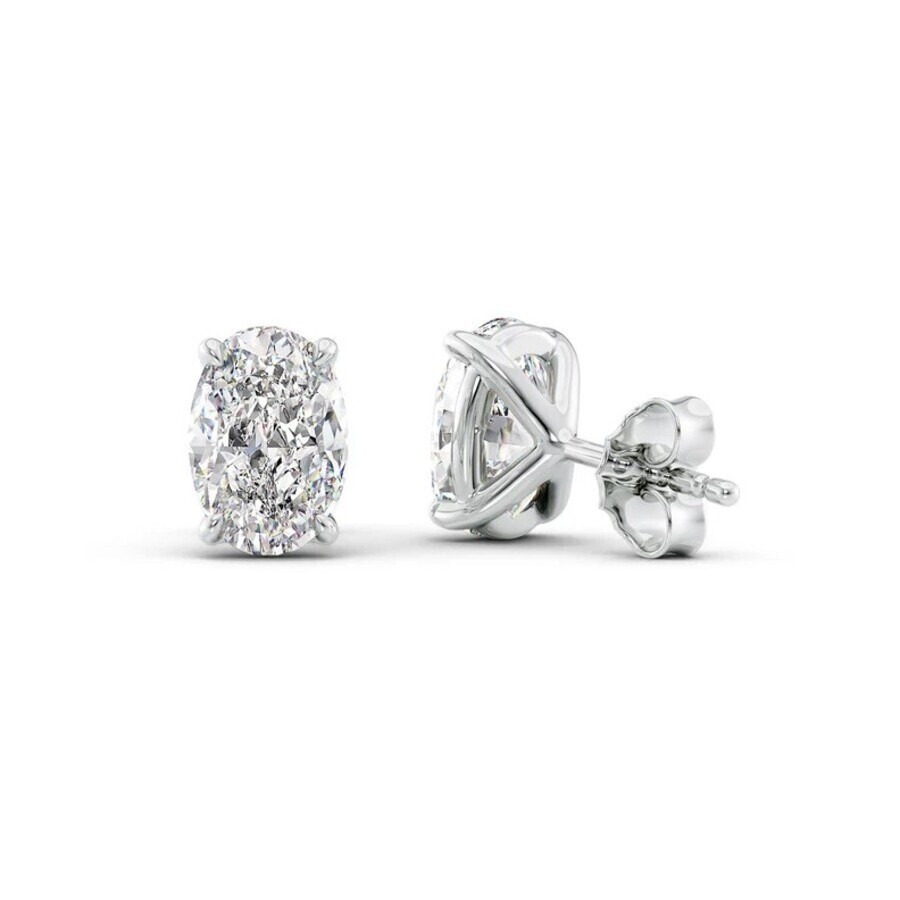 Tresorra - Tresorra 14K White Gold 2 ctw Oval Cut Lab-Grown Diamond IGI Certified Stud Earrings - 2