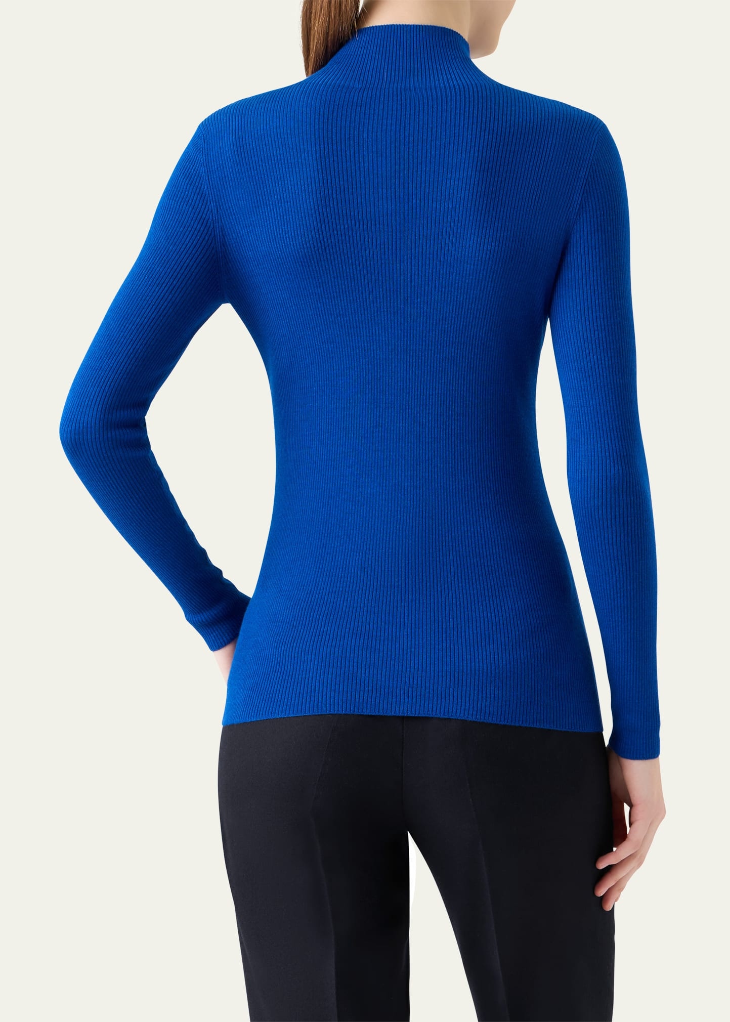 Mock-Neck Cashmere-Silk Fine Rib Sweater - 3