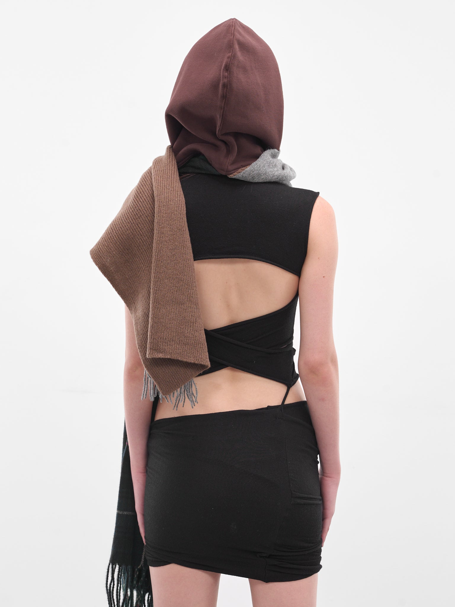 Brown Deconstructed Hoodie Scarf - 3