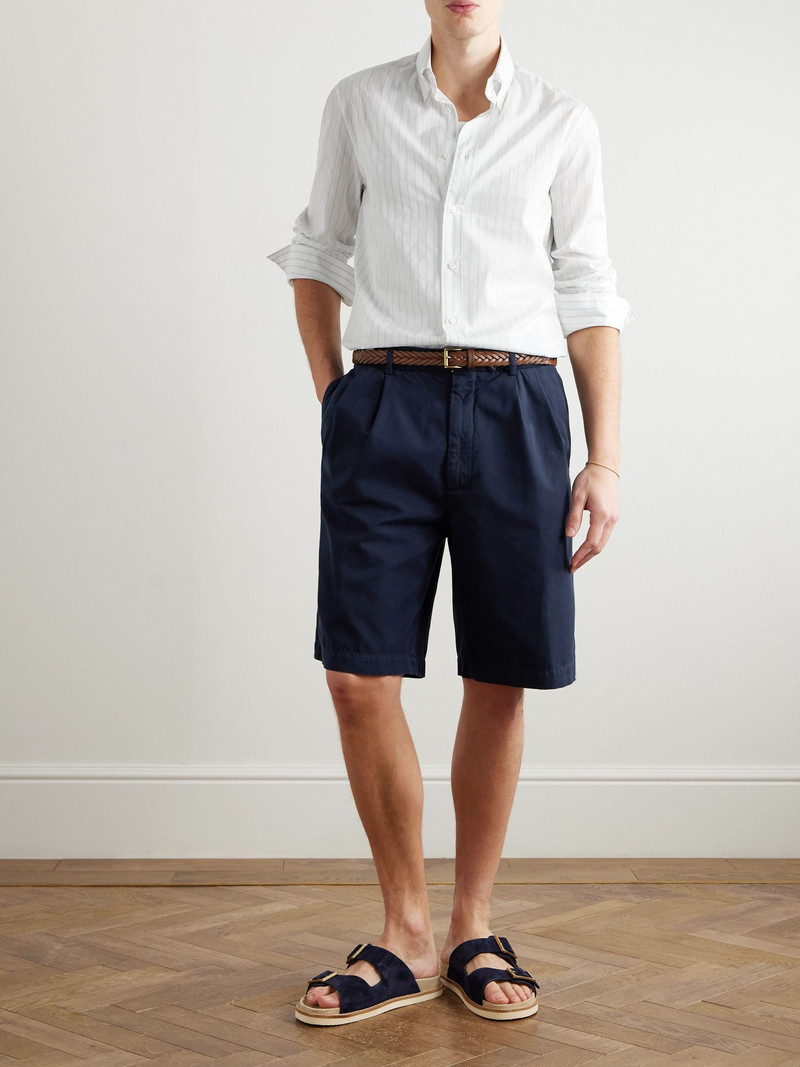 Brunello Cucinelli Straight-Leg Pleated Cotton-Twill Shorts Navy outlook