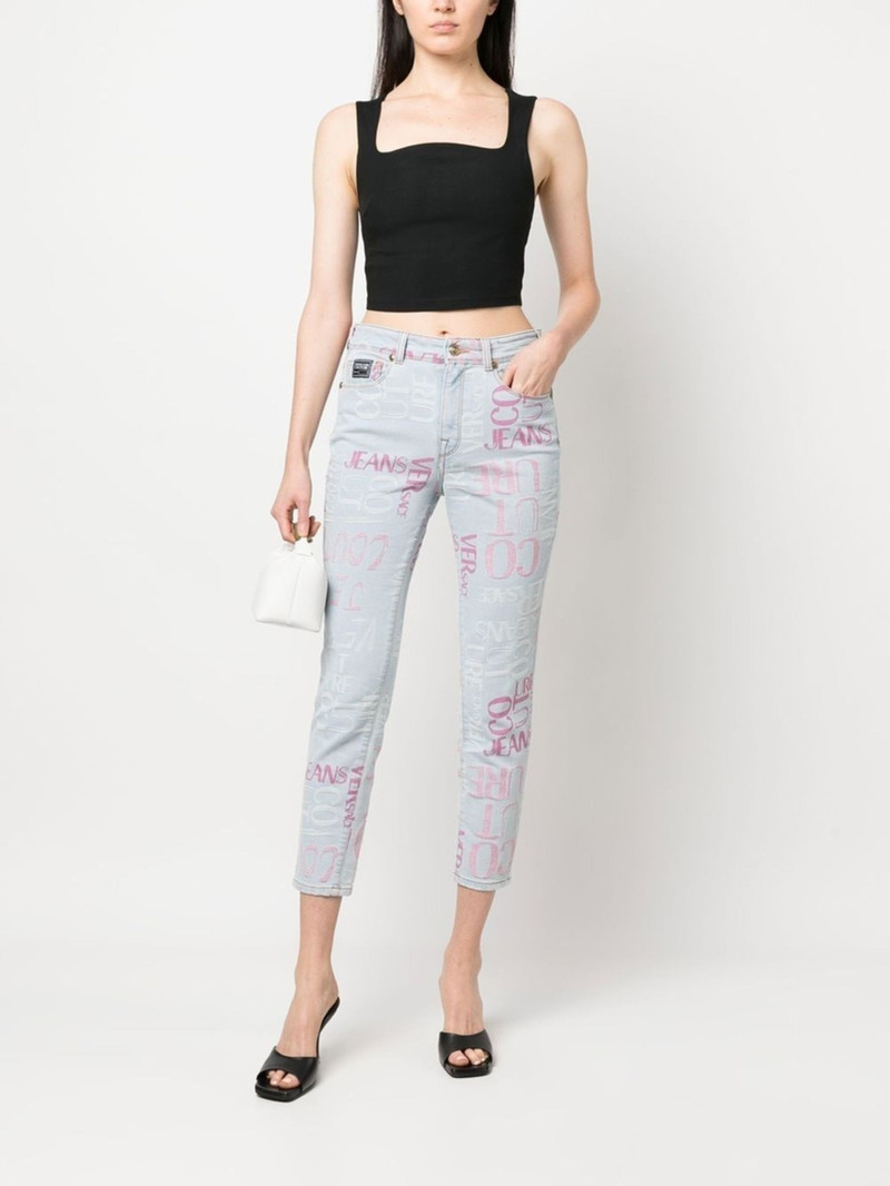 VERSACE JEANS COUTURE cropped logo-print skinny jeans outlook