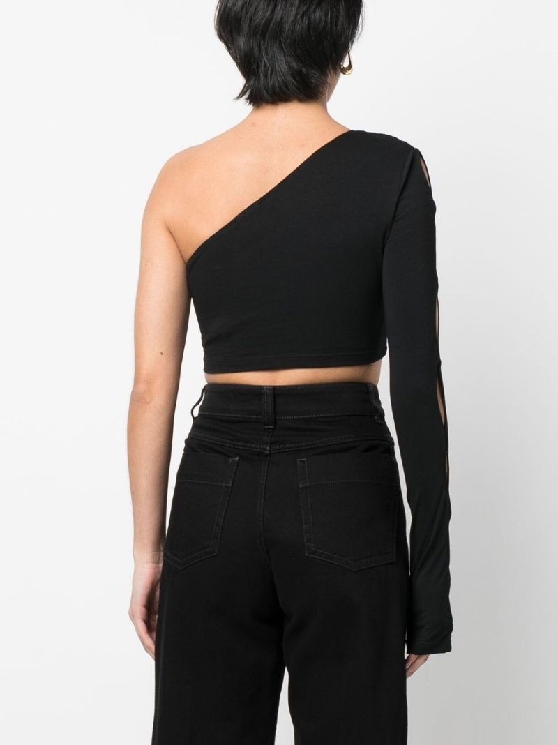 logo-patch one-shoulder cropped top - 4