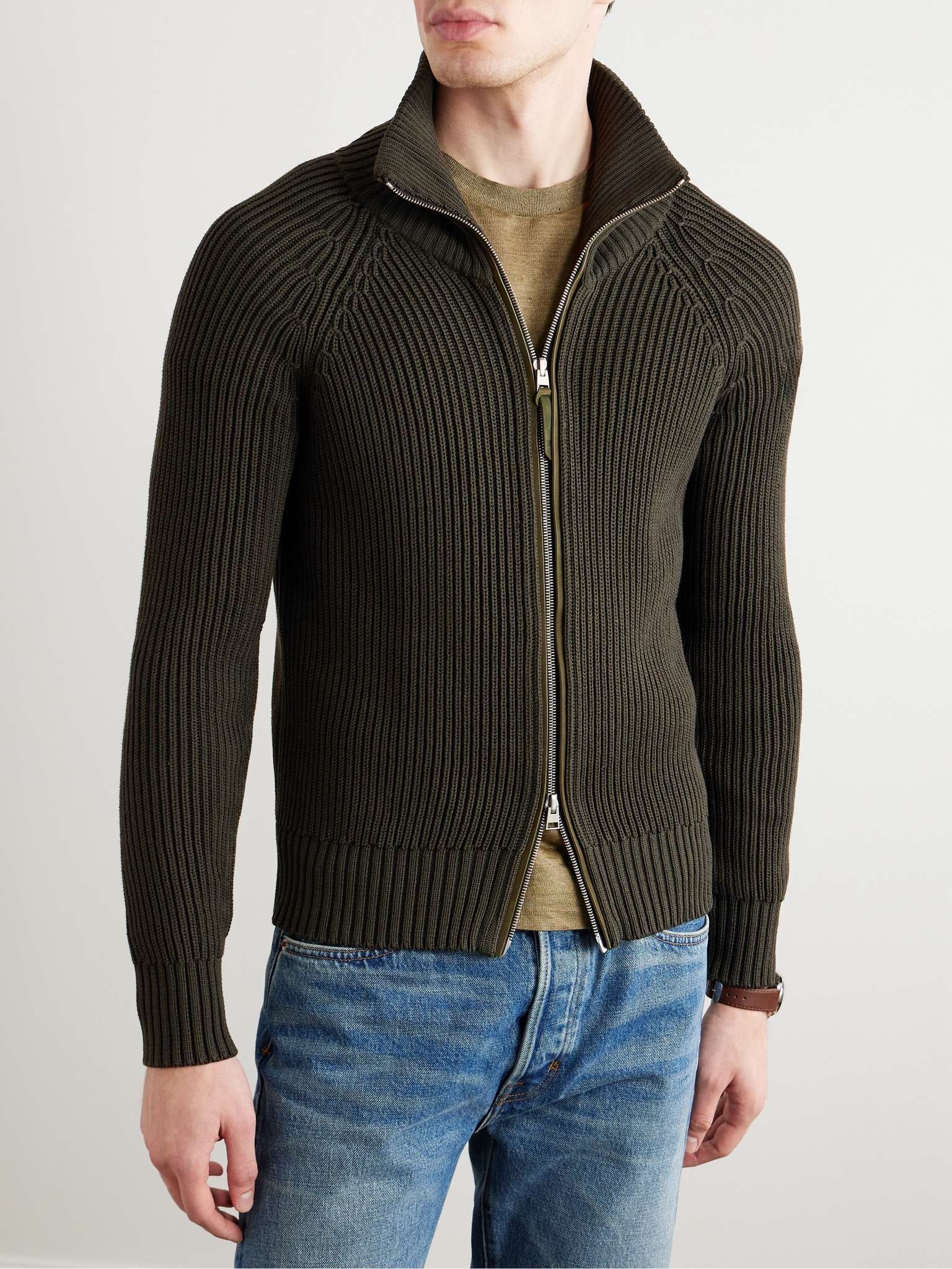Slim-Fit Ribbed Silk and Cotton-Blend Zip-Up Cardigan - 4