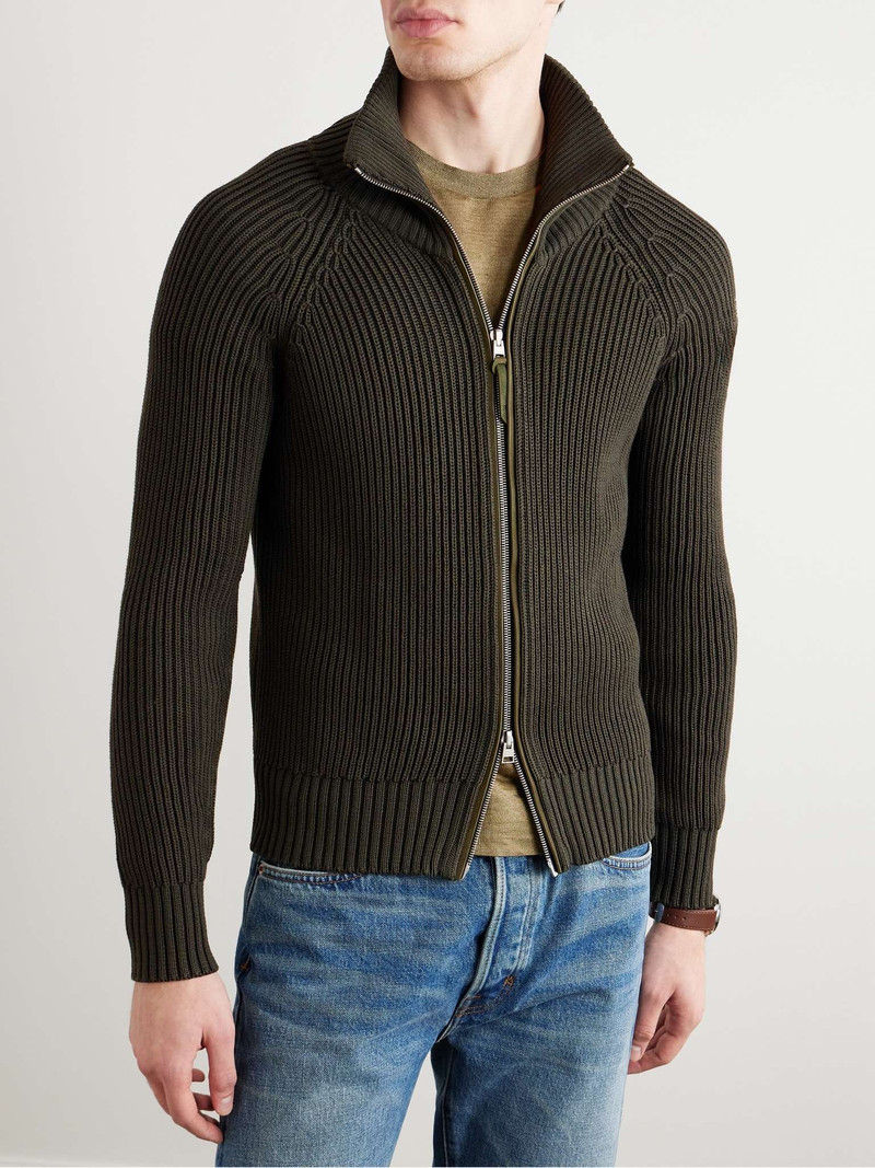 Slim-Fit Ribbed Silk and Cotton-Blend Zip-Up Cardigan 4