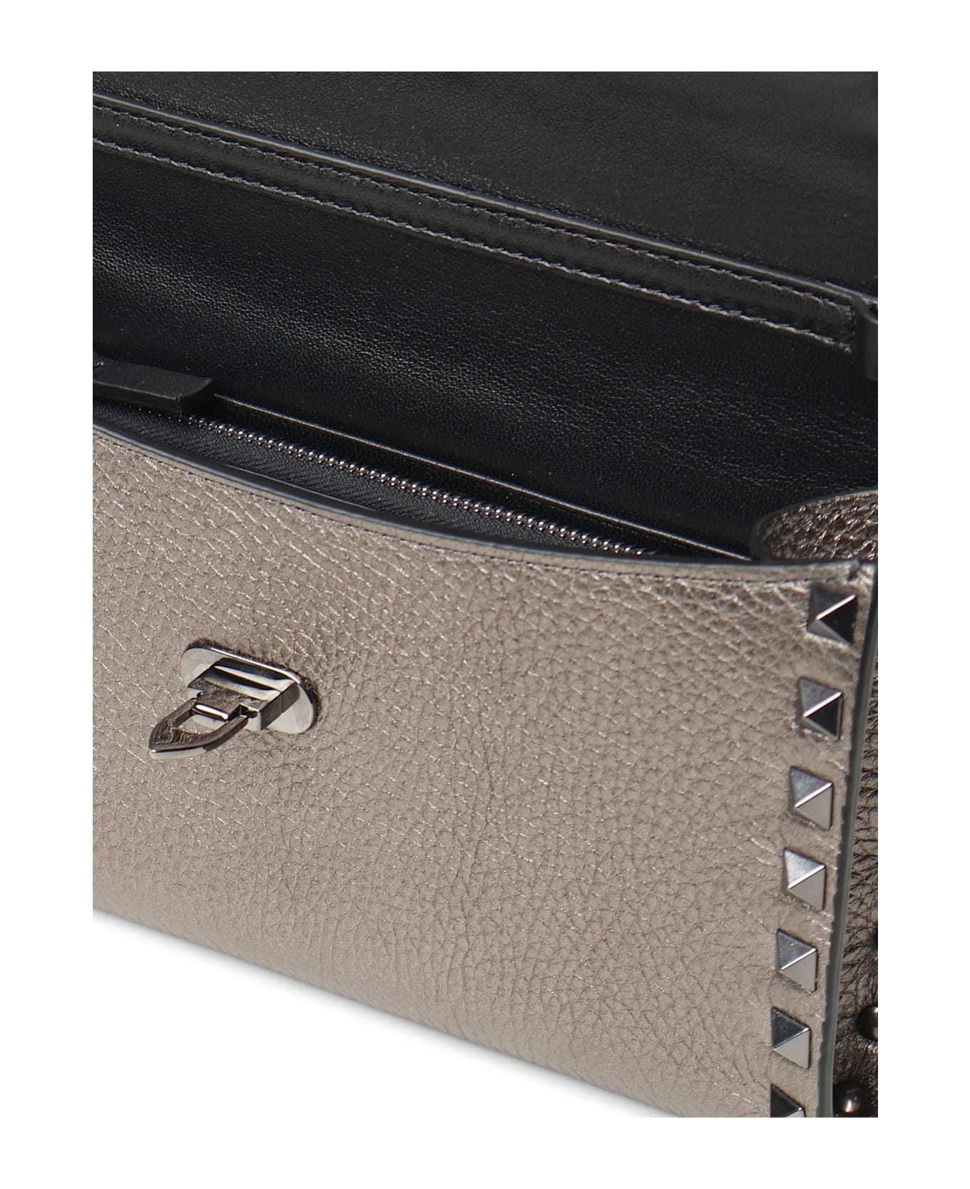 Rockstud Chain Wallets In Grained Leather - 4