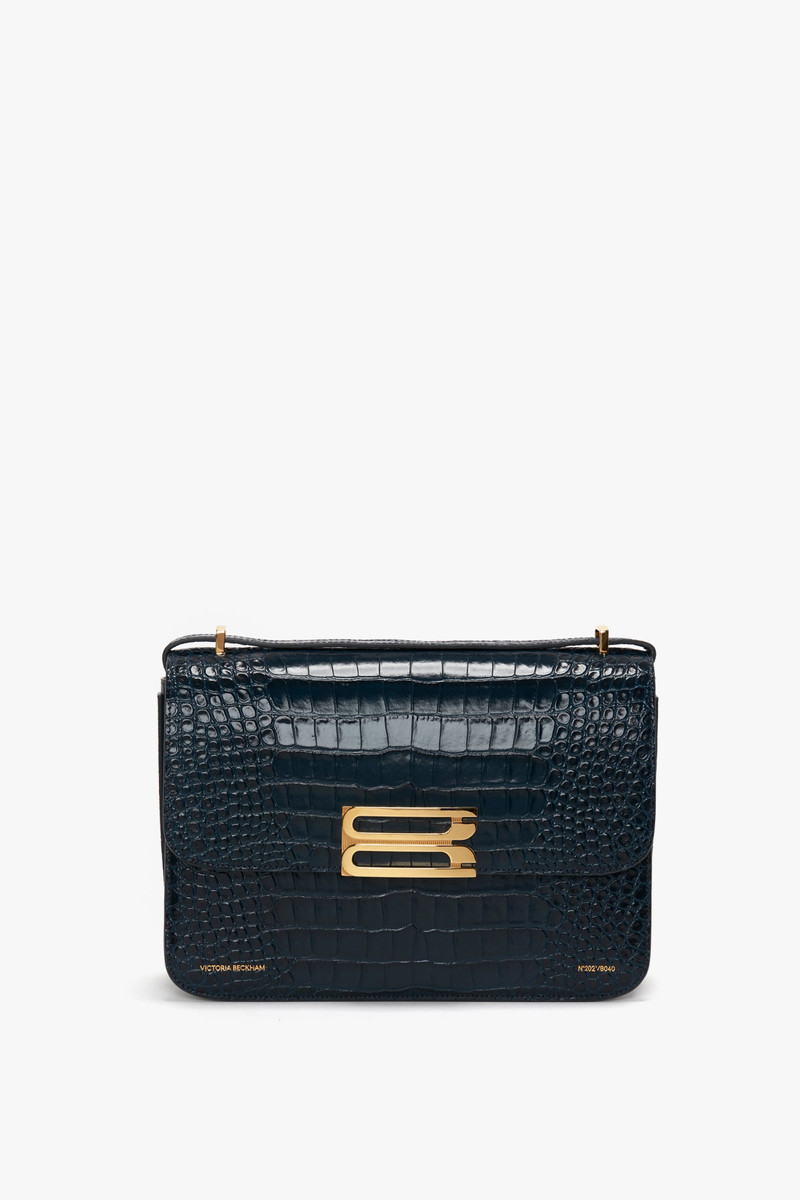 Jumbo Frame Shoulder Bag in Midnight Blue Croc-Effect Leather 2