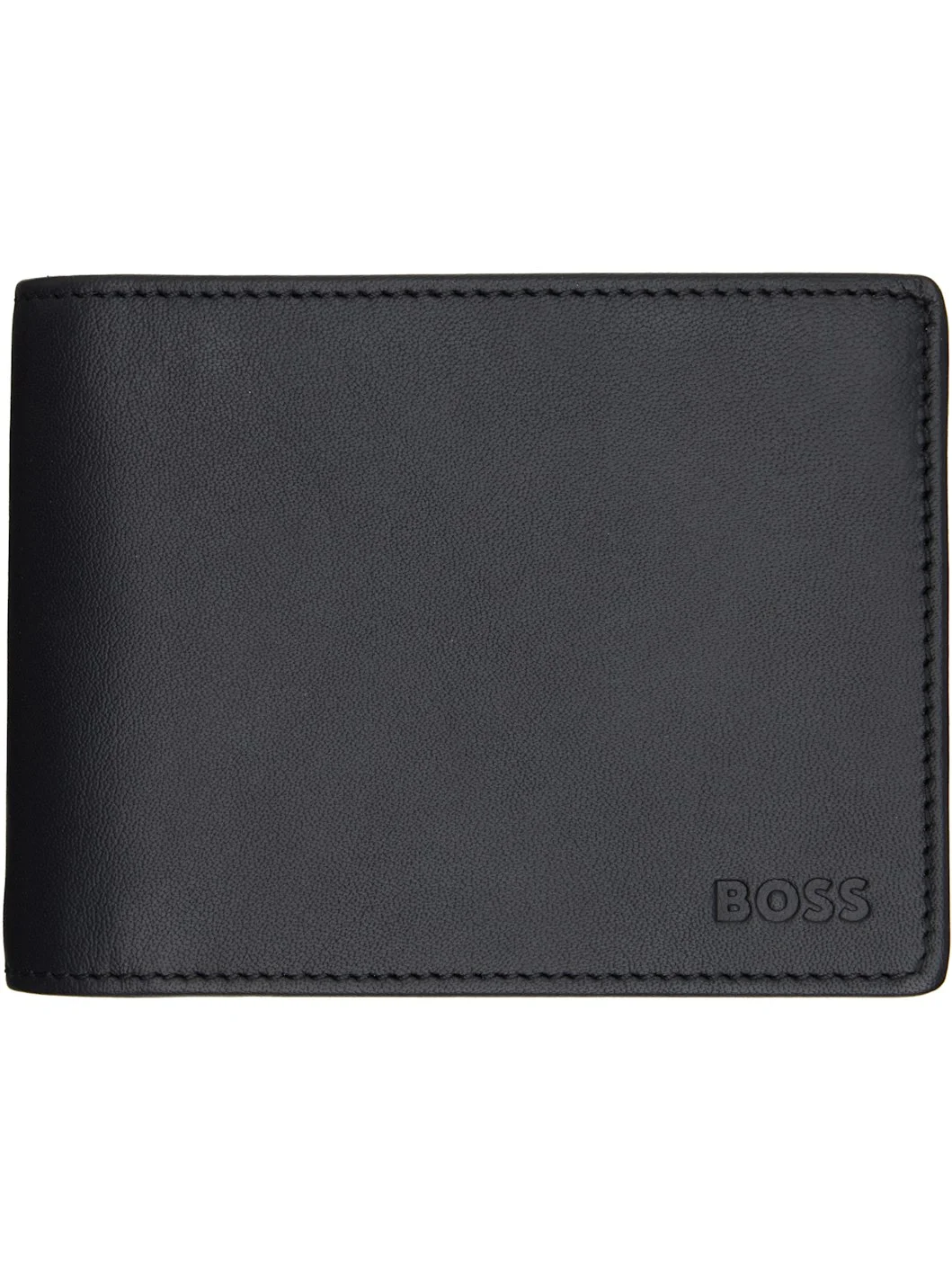 Black Embossed Logo Trifold Leather Wallet - 1