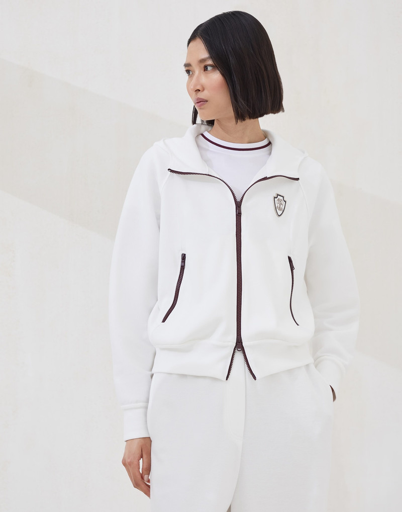Techno cotton piqué hooded sweatshirt with logo 1