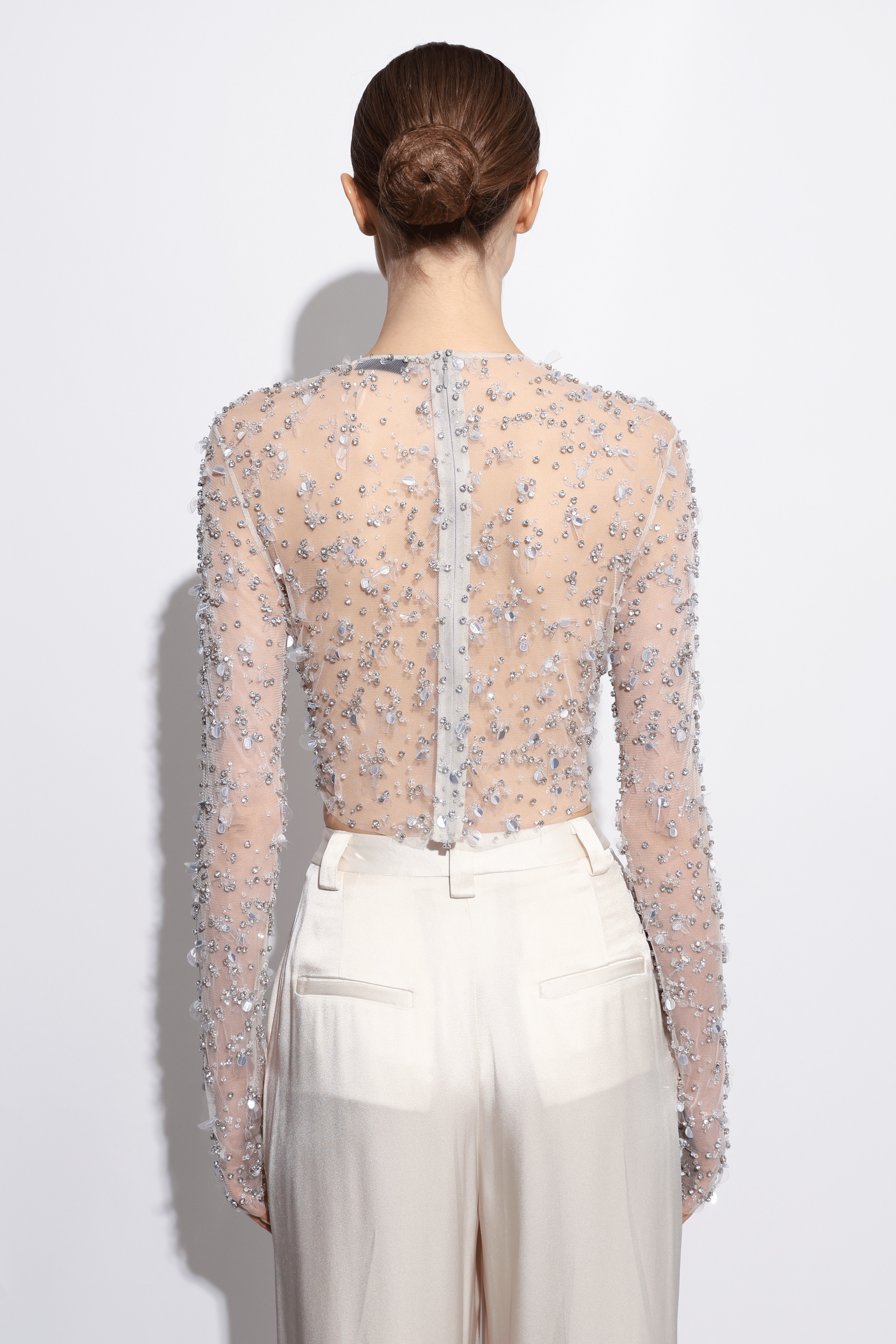 Embroidered Mesh Cropped Top - 3