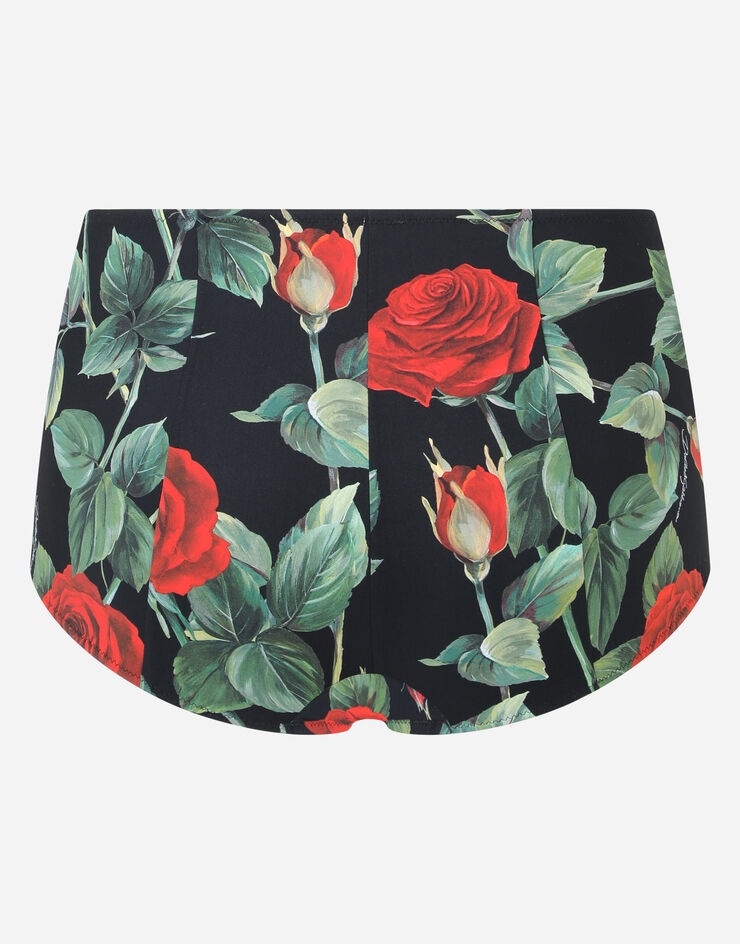 High-waisted bikini bottoms with rose print - 3