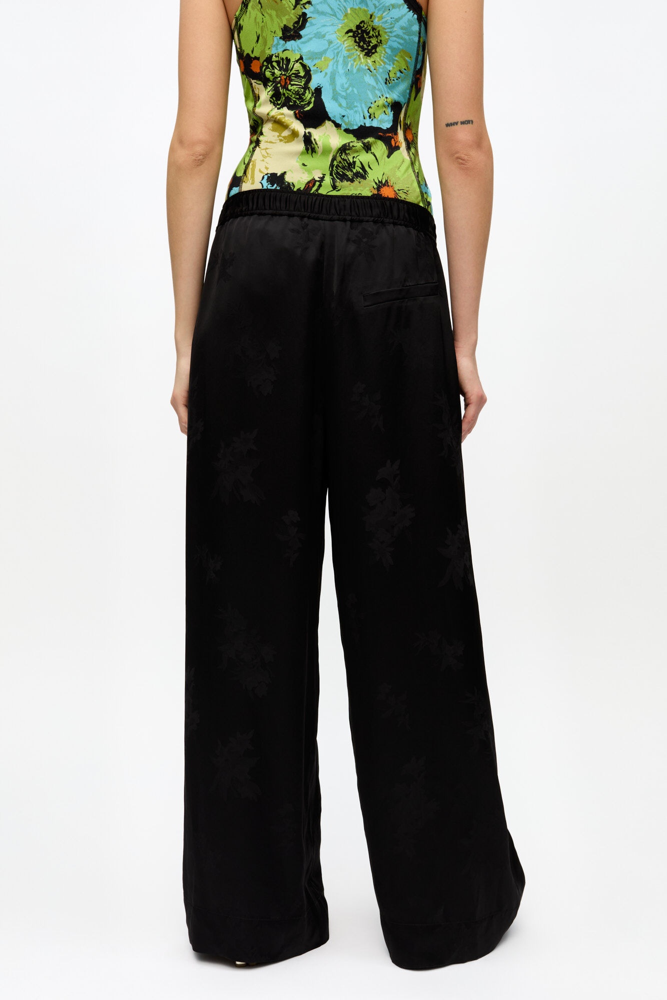 BLACK SATIN JACQUARD PANTS - 4