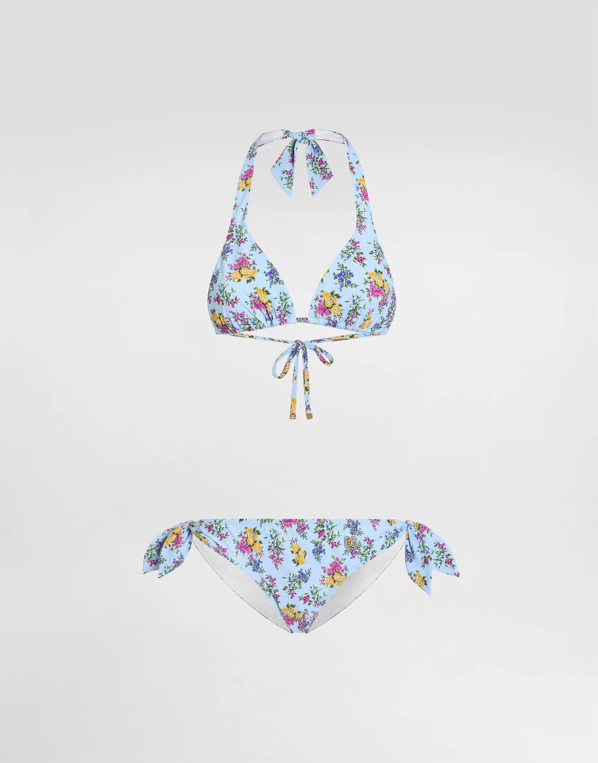 Small floral-print sliding triangle bikini - 1