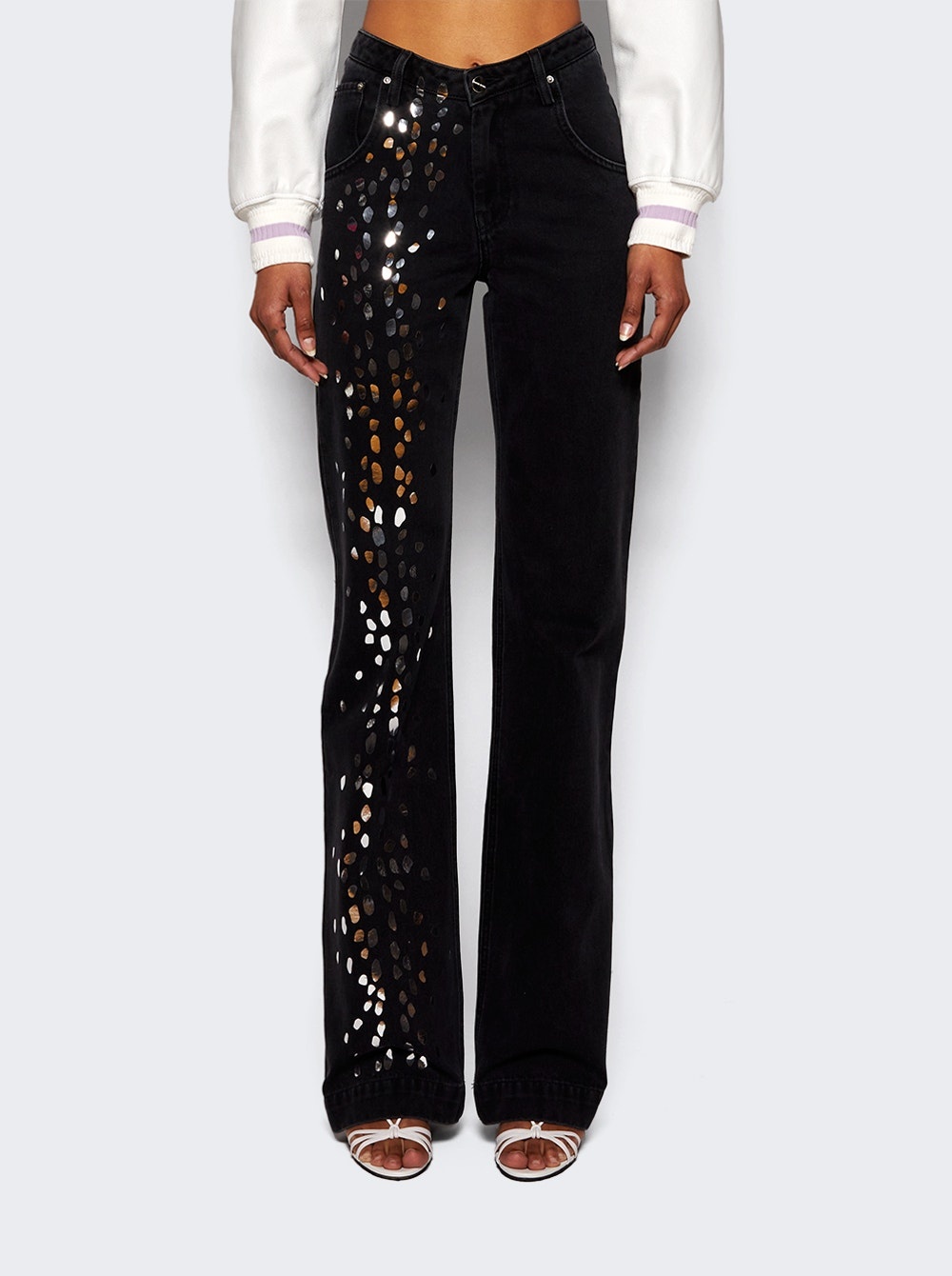 Speckled Foil Print Straight Leg Jeans Black And Silver - 2