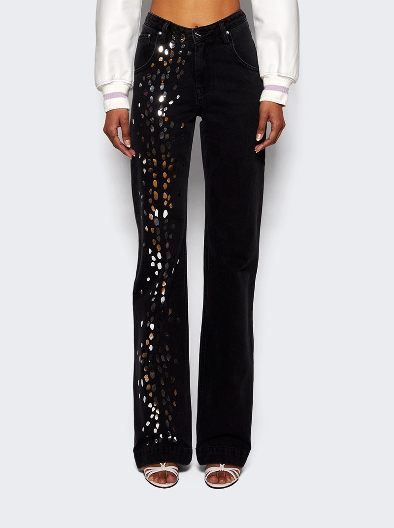 David Koma Speckled Foil Print Straight Leg Jeans Black And Silver outlook