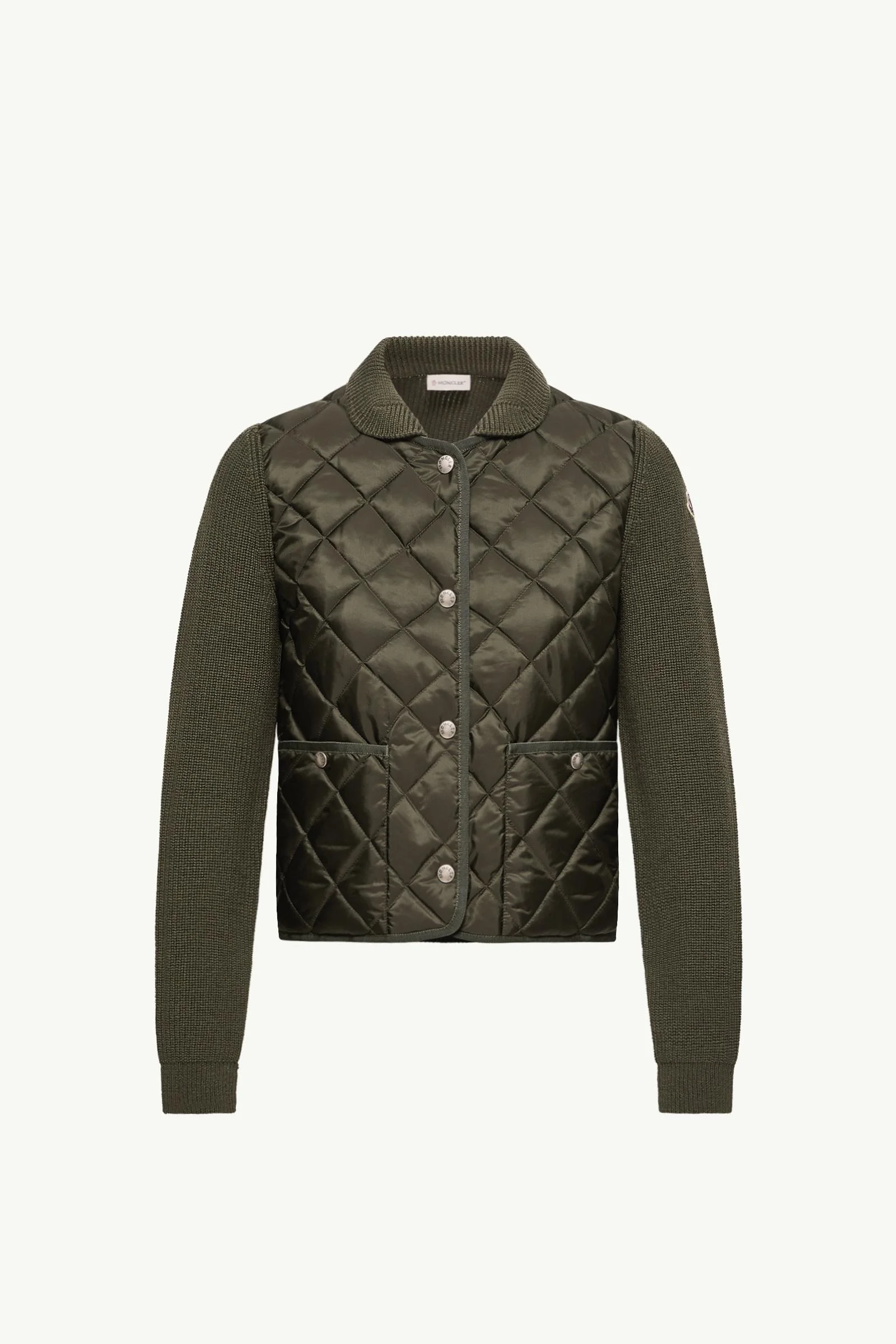 Diamond Quilted Padded Wool Cardigan - 1