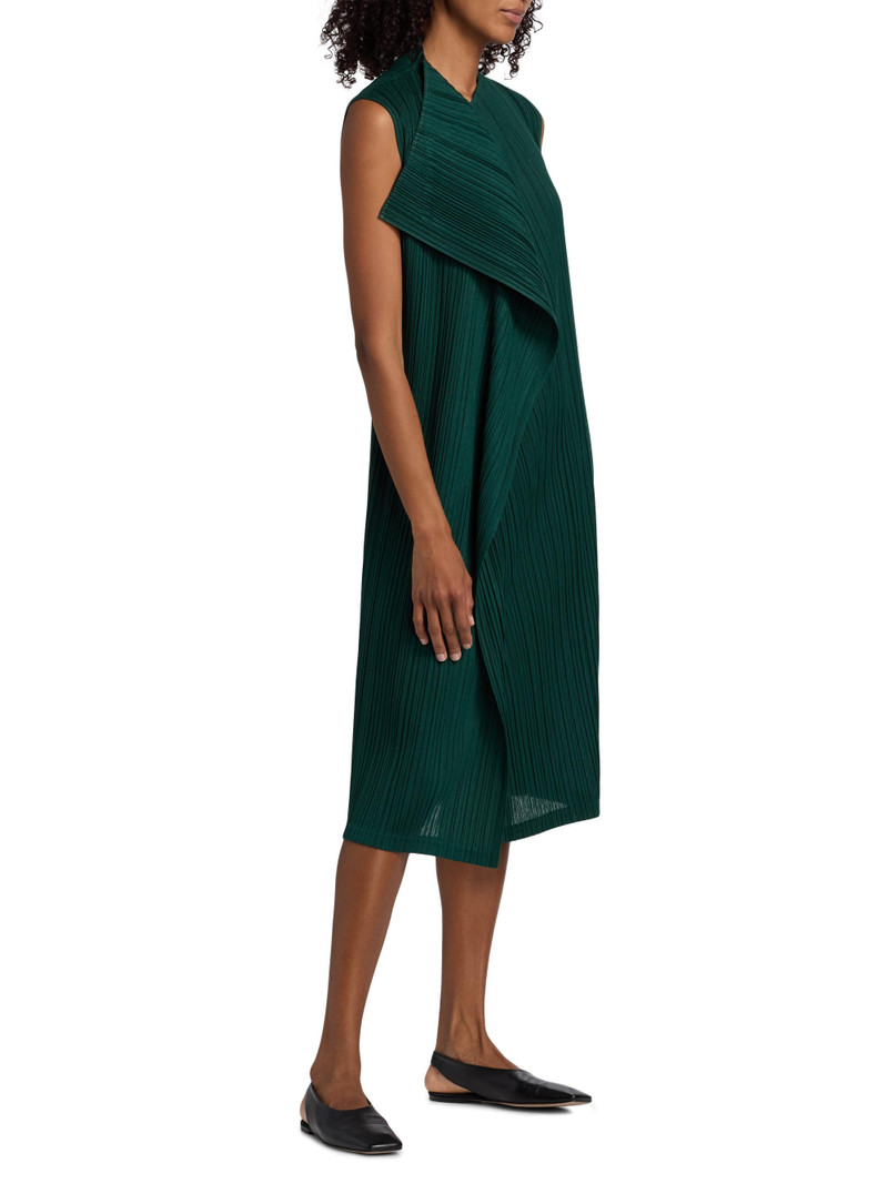 Women's Plissè Pleats Ruffle Midi-Dress - Dark Green 4