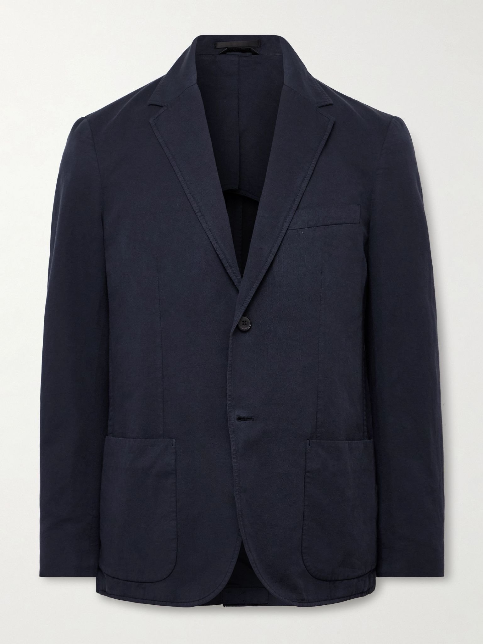 Unstructured Garment-Dyed Cotton and Linen-Blend Twill Blazer Navy - 1