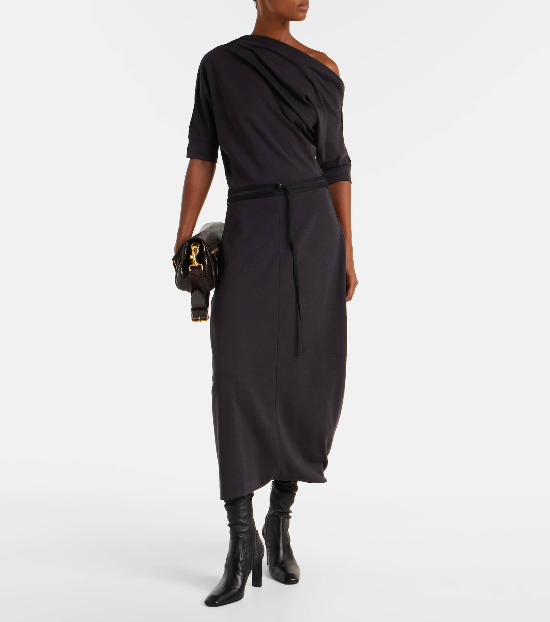 Belted asymmetric midi dress - 2