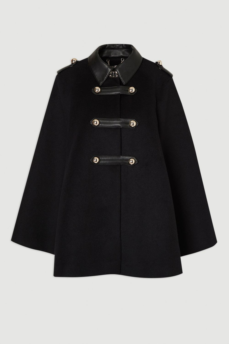 Brushed Wool PU Mix Tailored Cape Short Coat 4