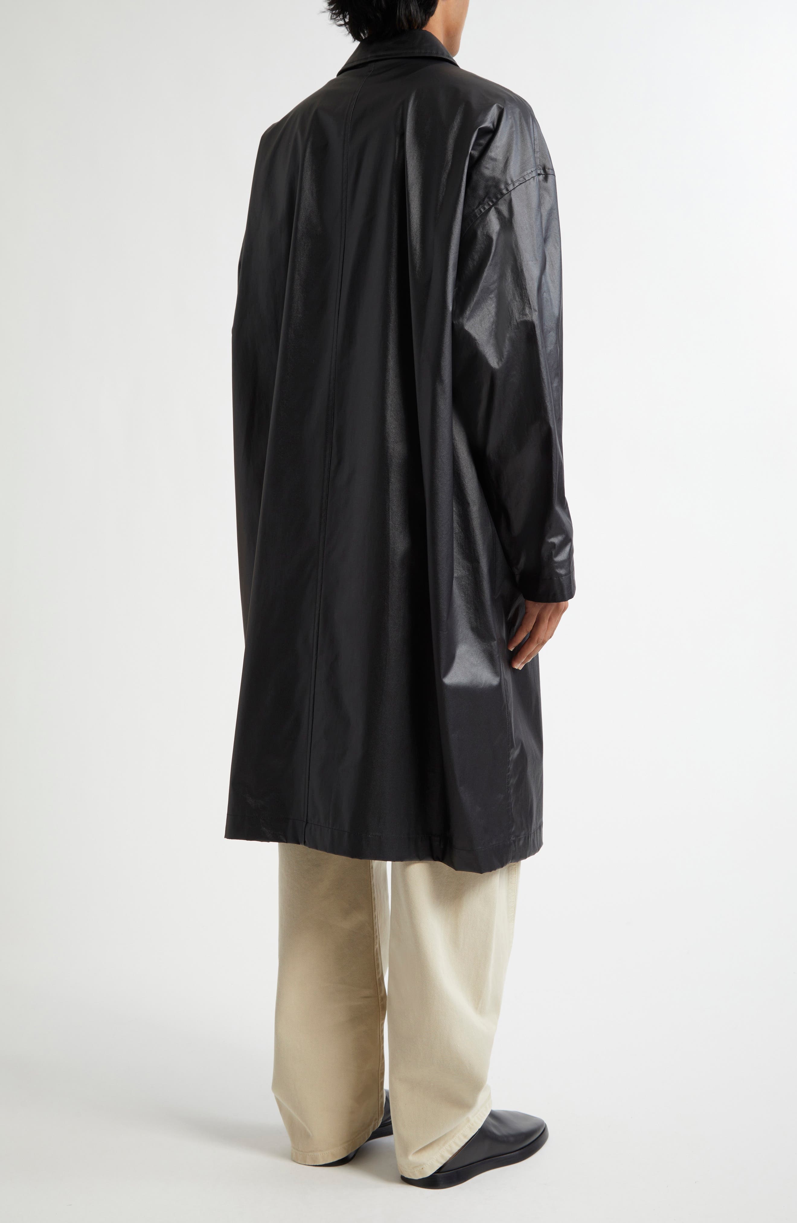 Lemaire Boxy Coated Water Repellent Rain Coat in Ash Black at Nordstrom - 3