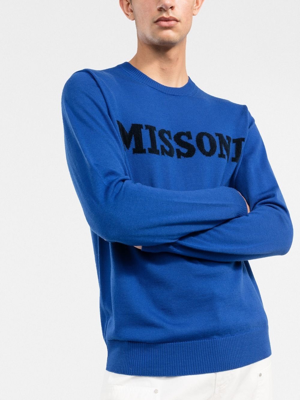 textured logo knitted crew-neck jumper - 3