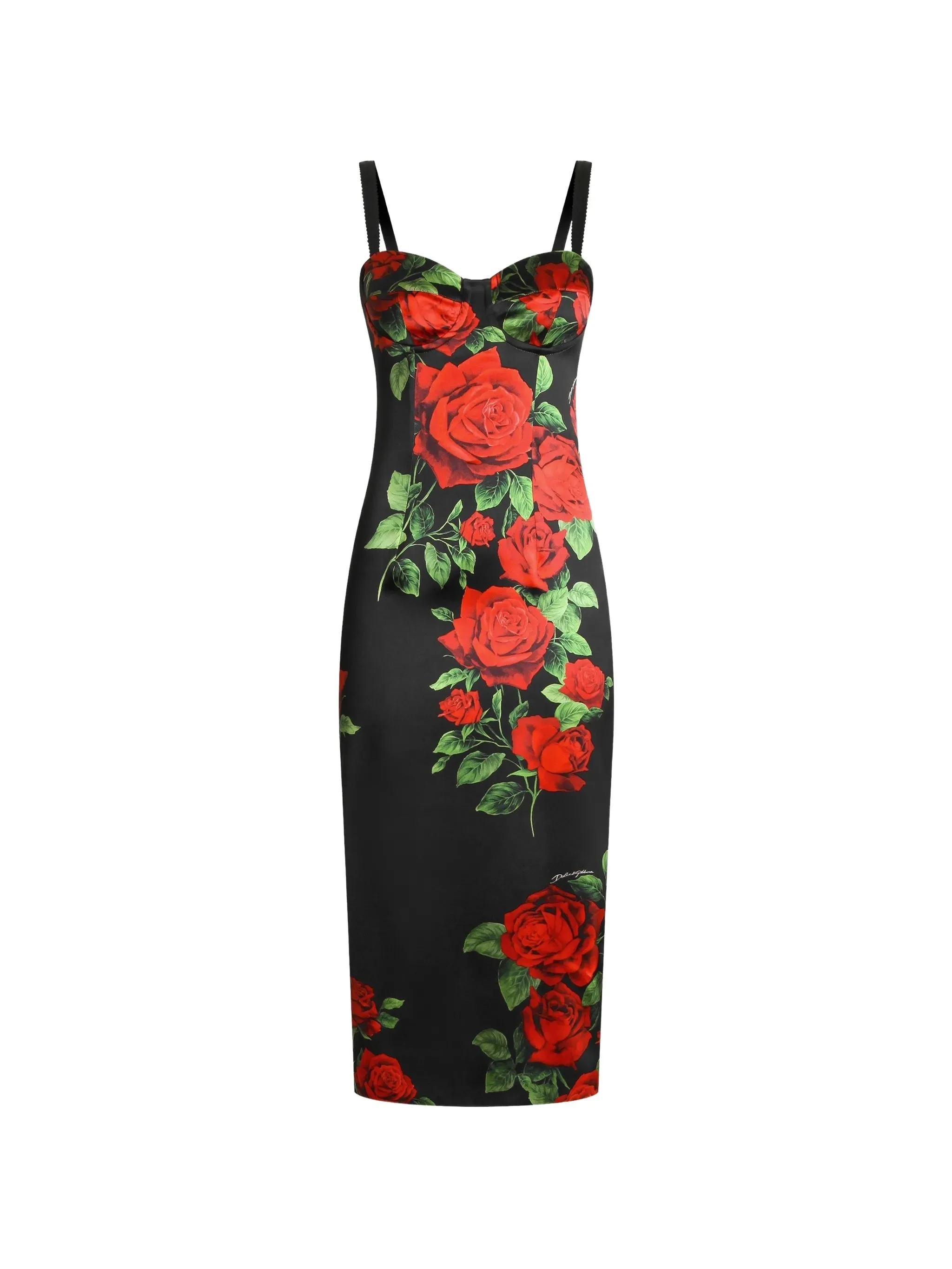 Dolce & Gabbana Rose-print Satin Midi Dress - 1