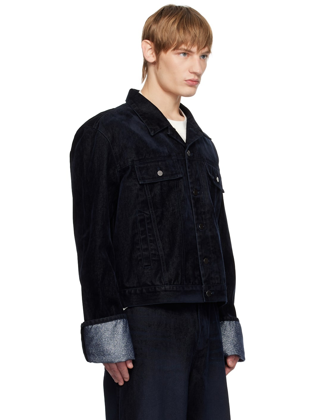 Navy Glitter Detail Crop Denim Jacket - 2