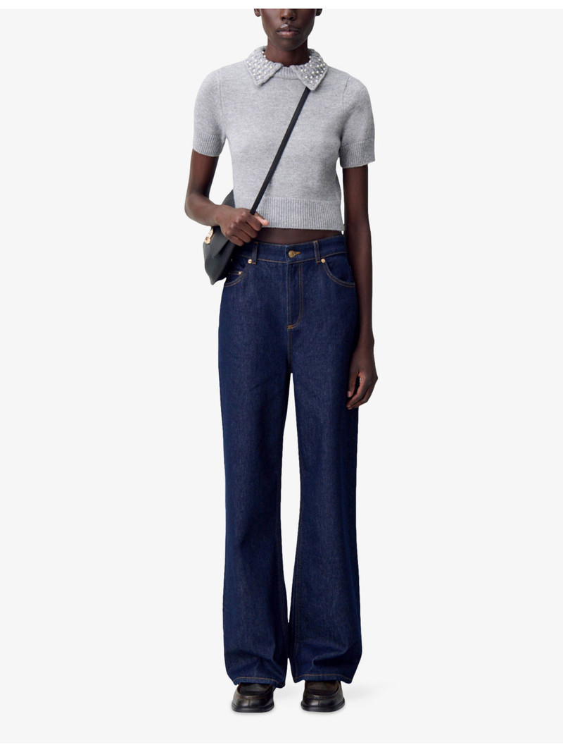 Claudie Pierlot Pearl-Embellished Short-Sleeve Wool And Cashmere-Blend Top outlook