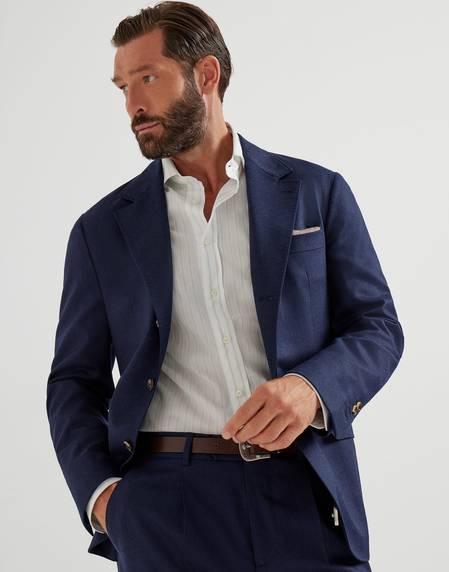 Textured striped cotton easy fit shirt with spread collar - 4
