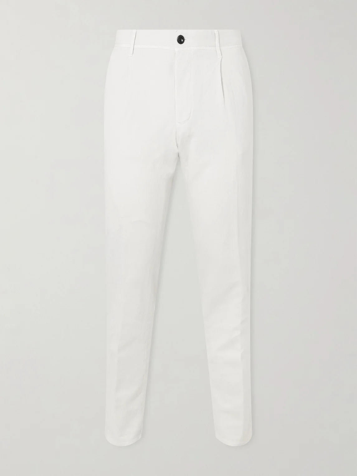 Tapered Pleated Stretch-Cotton and Linen-Blend Gabardine Trousers - 1