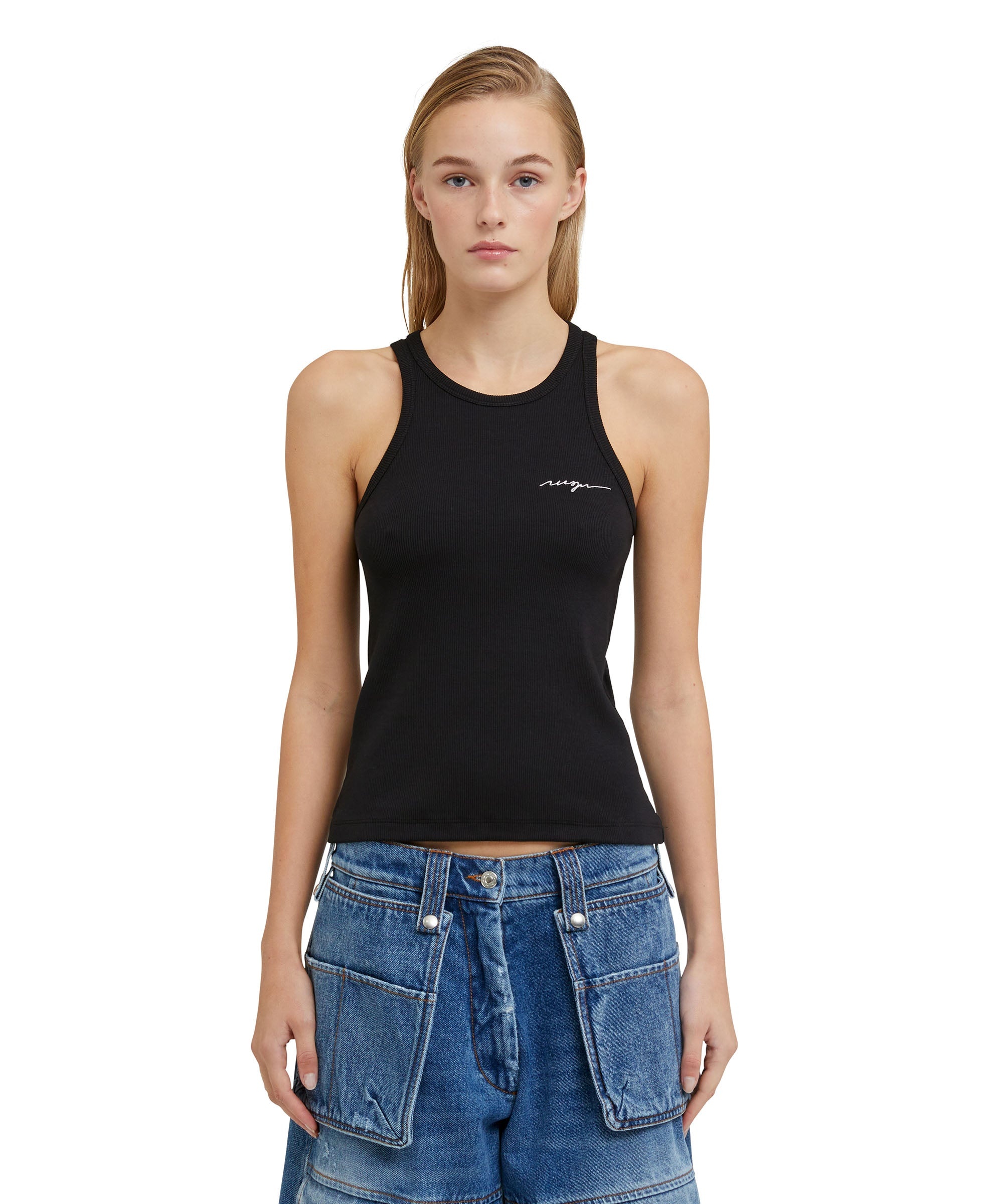 Ribbed jersey tank top with embroidered cursive logo - 2