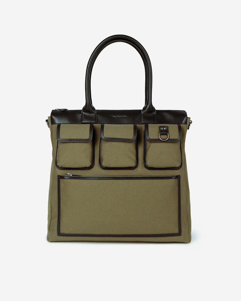 KHAKI CANVAS AND LEATHER TOTE BAG 1