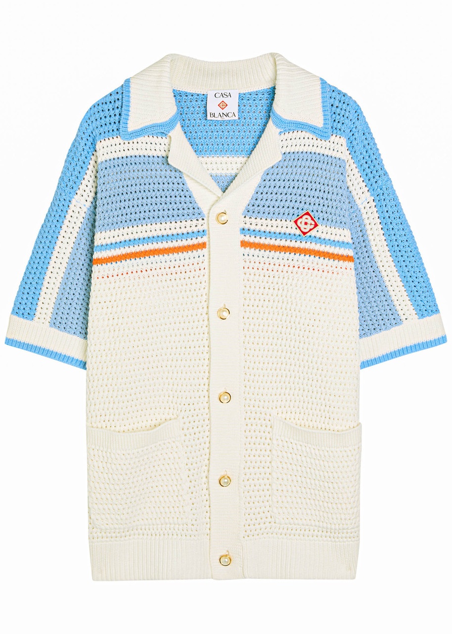 Casablanca Striped-crochet Cotton Shirt - 1