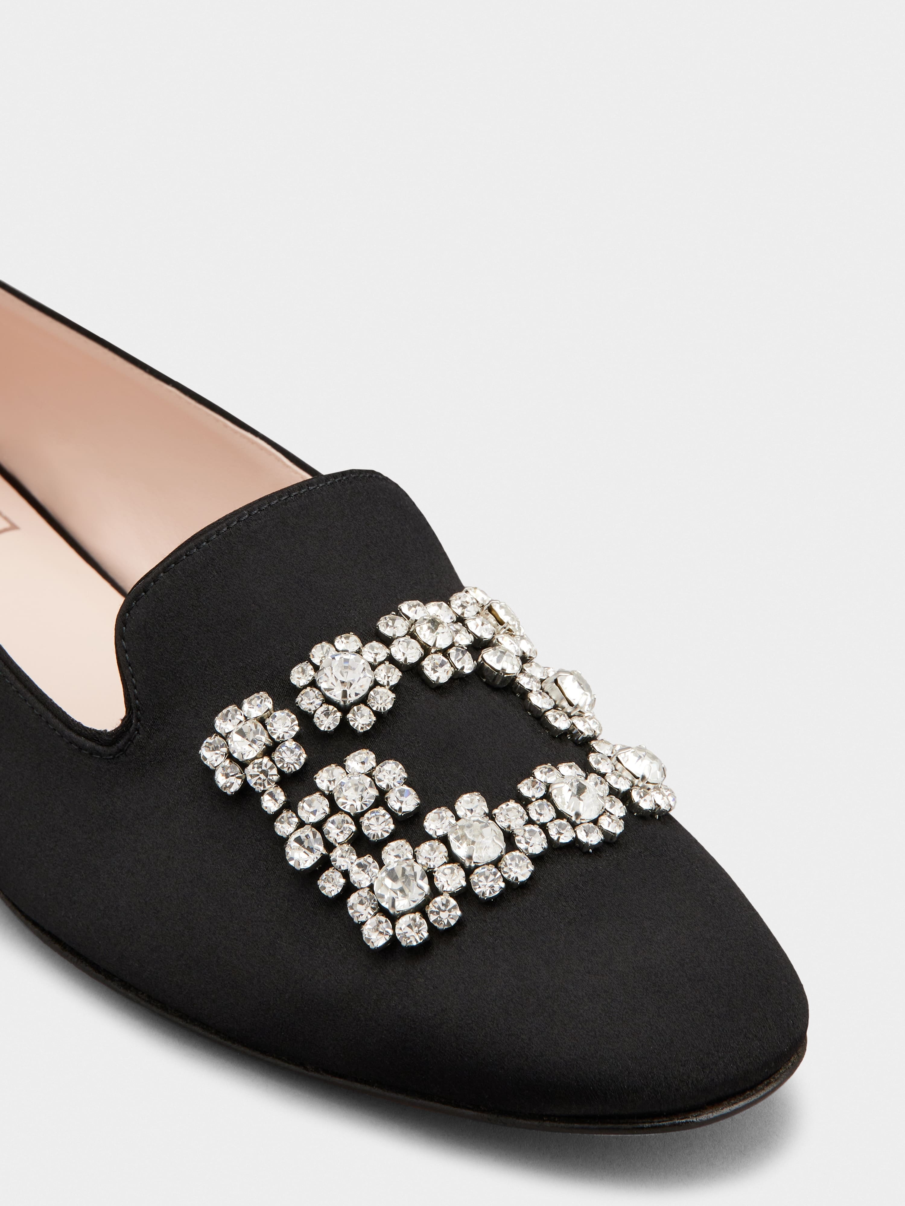 Flower Strass Embroidered Buckle Loafers in Satin - 3