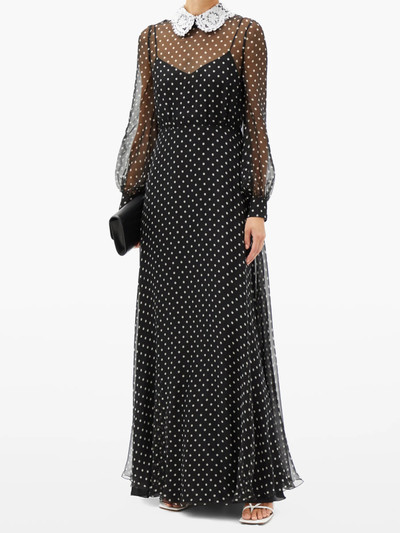 Valentino Lace-collar polka-dot chiffon gown outlook