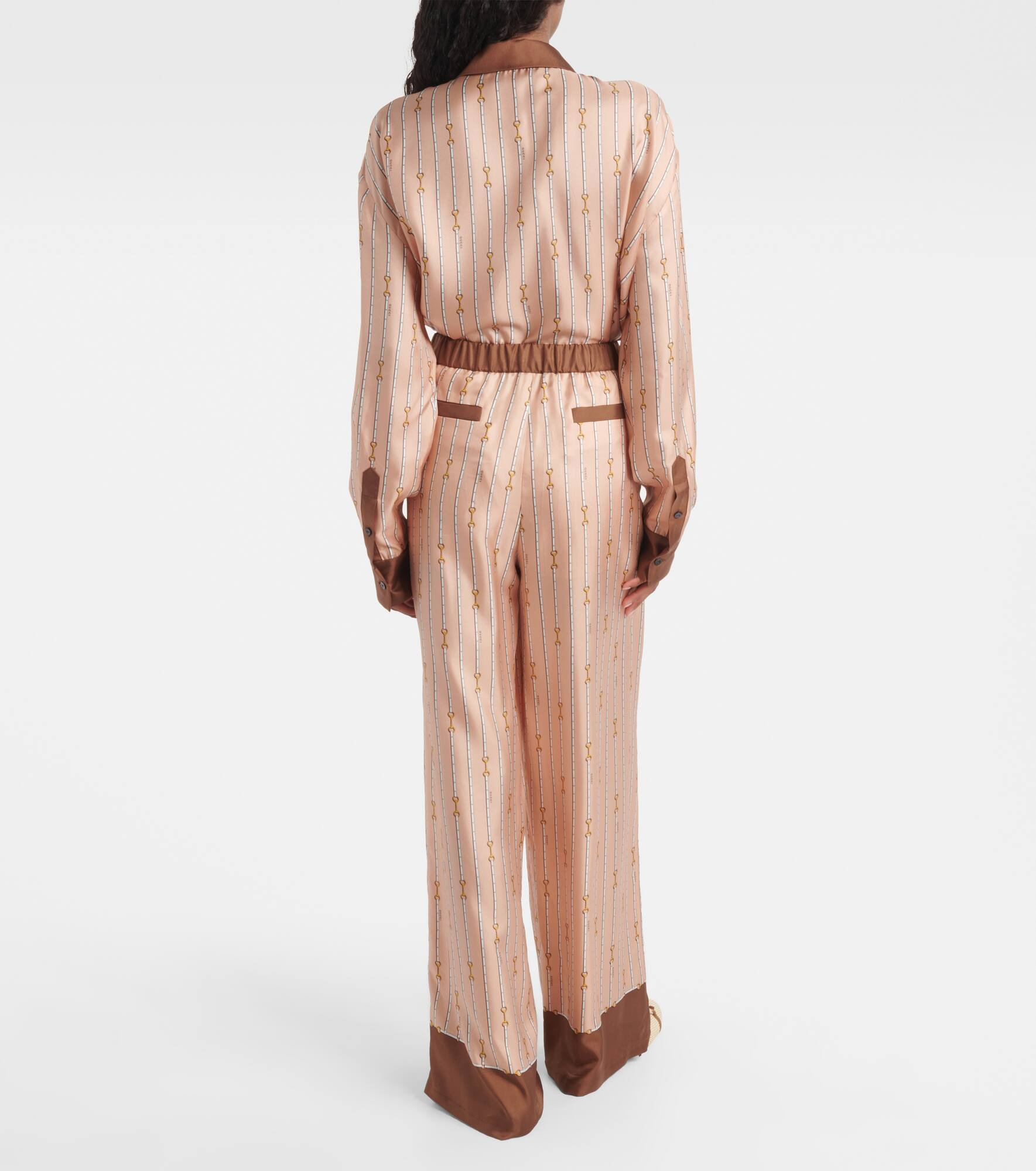 Horsebit high-rise silk palazzo pants - 3