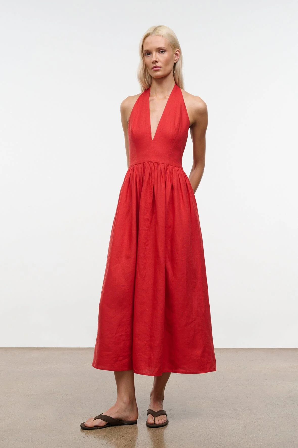 STAUD GRAZIA LINEN DRESS TOMATO - 1